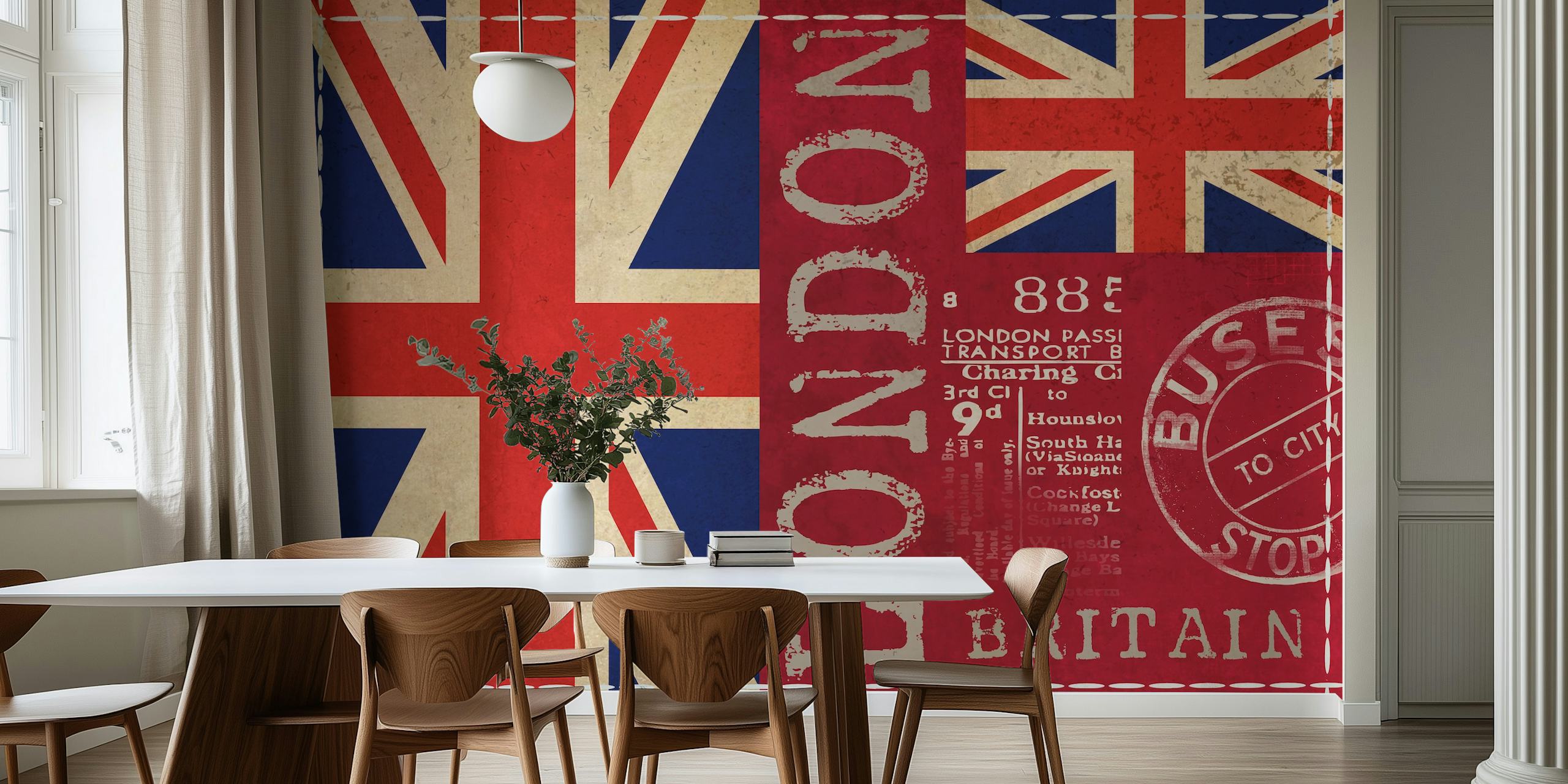 Union Jack London Mix Tapete in einem Raum