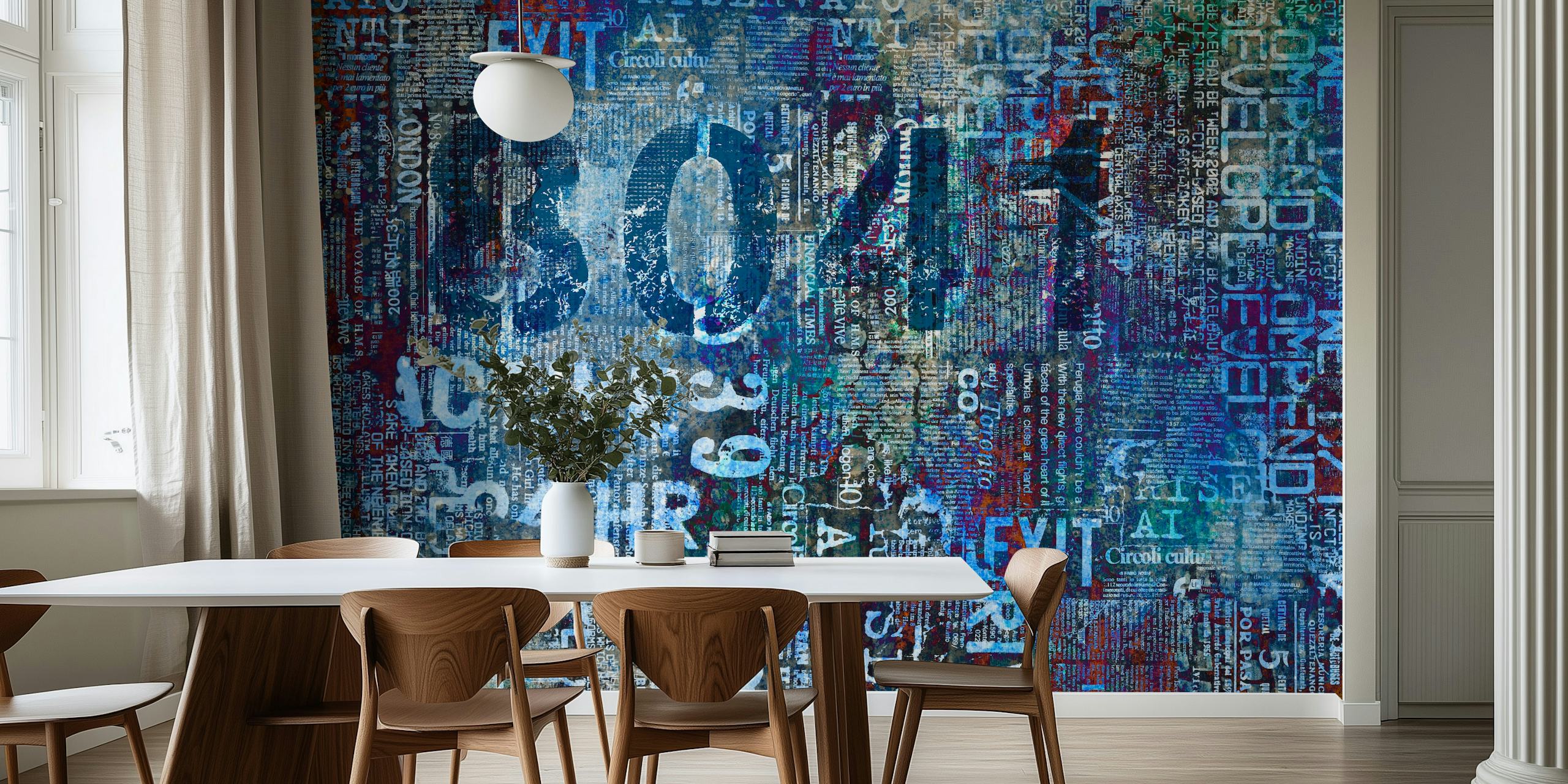 papel pintado Blue Urban Street Art en una habitación