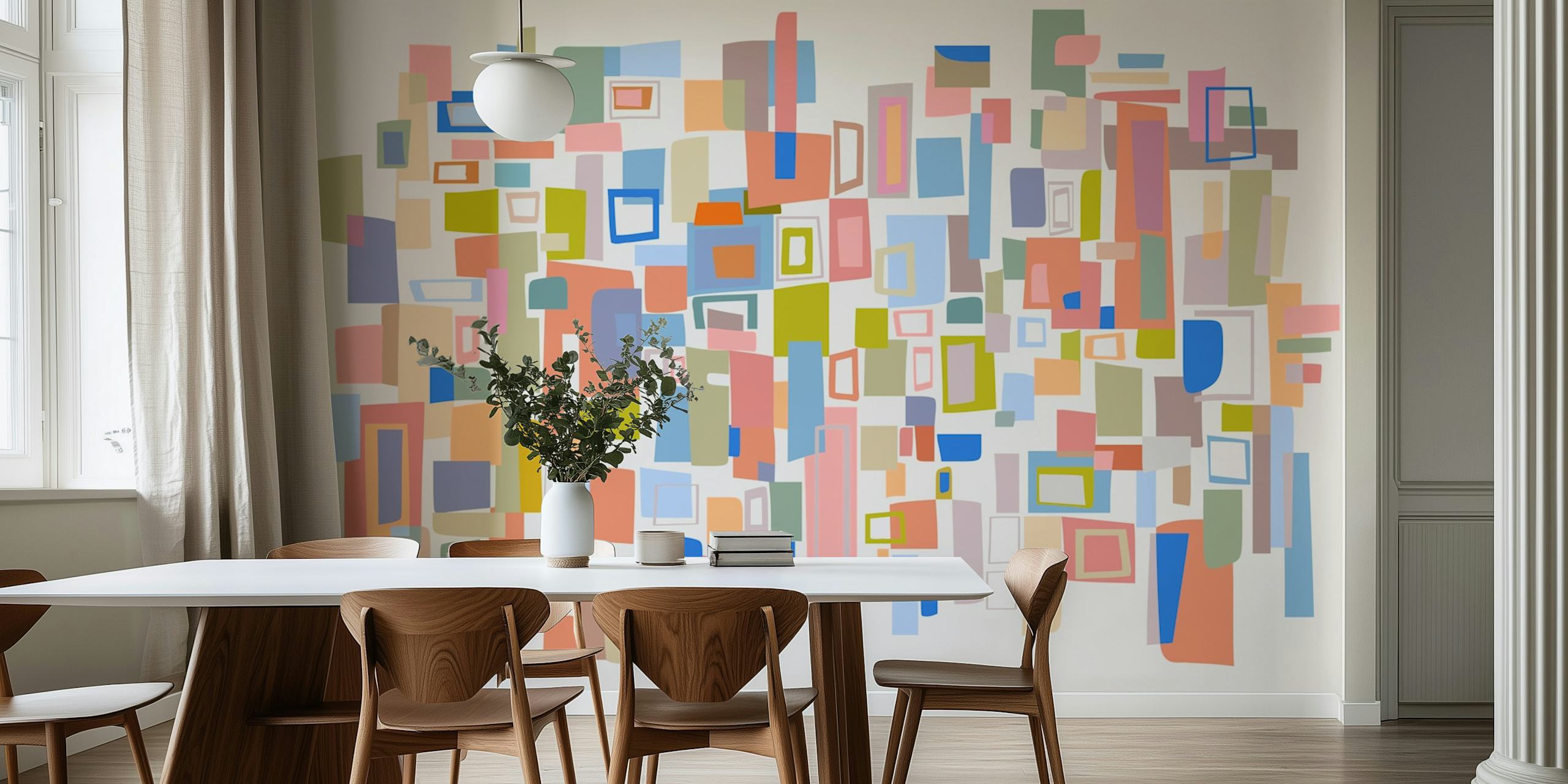 Colorful geometric abstract shapes in pastel tones wallpaper