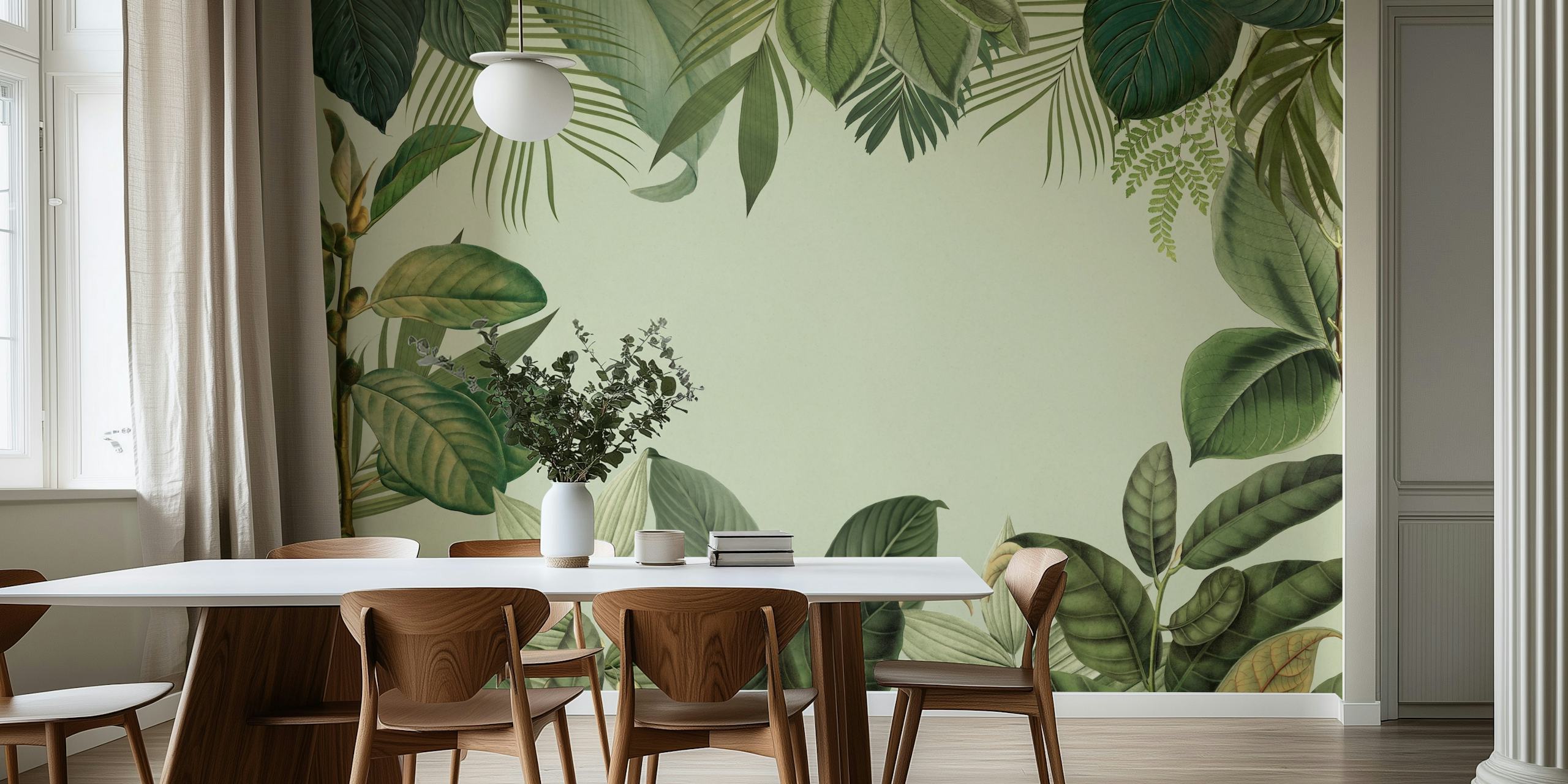 Tropical Green Oasis Leaf Frame wallpaper in a room