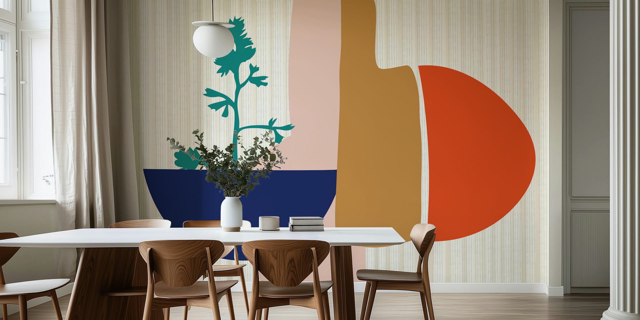Mid Century Botanical design in earthy colors wallpaper