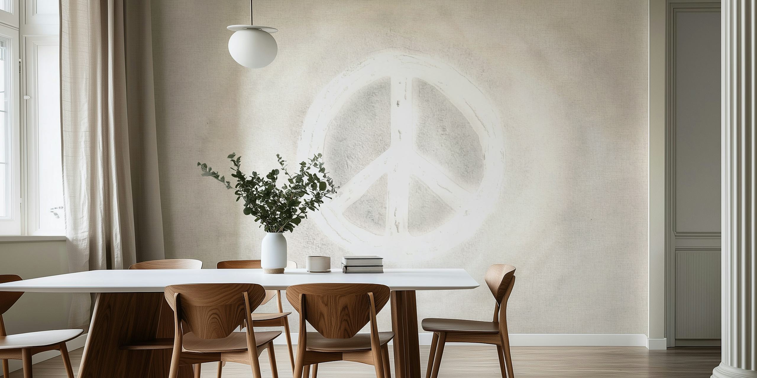 White peace sign on a warm gray background watercolor wallpaper