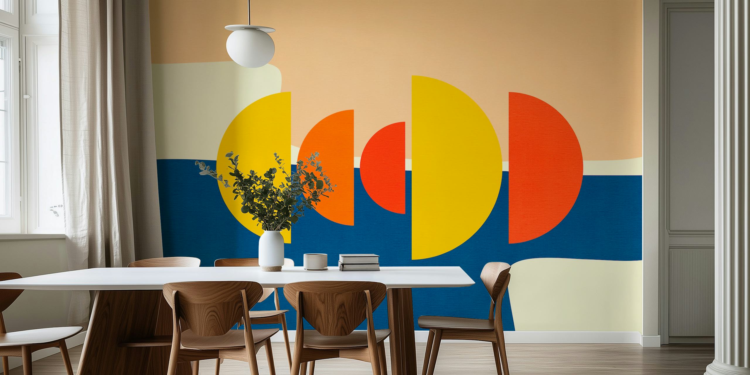Geometric circles in yellow, red, and blue wallpaper