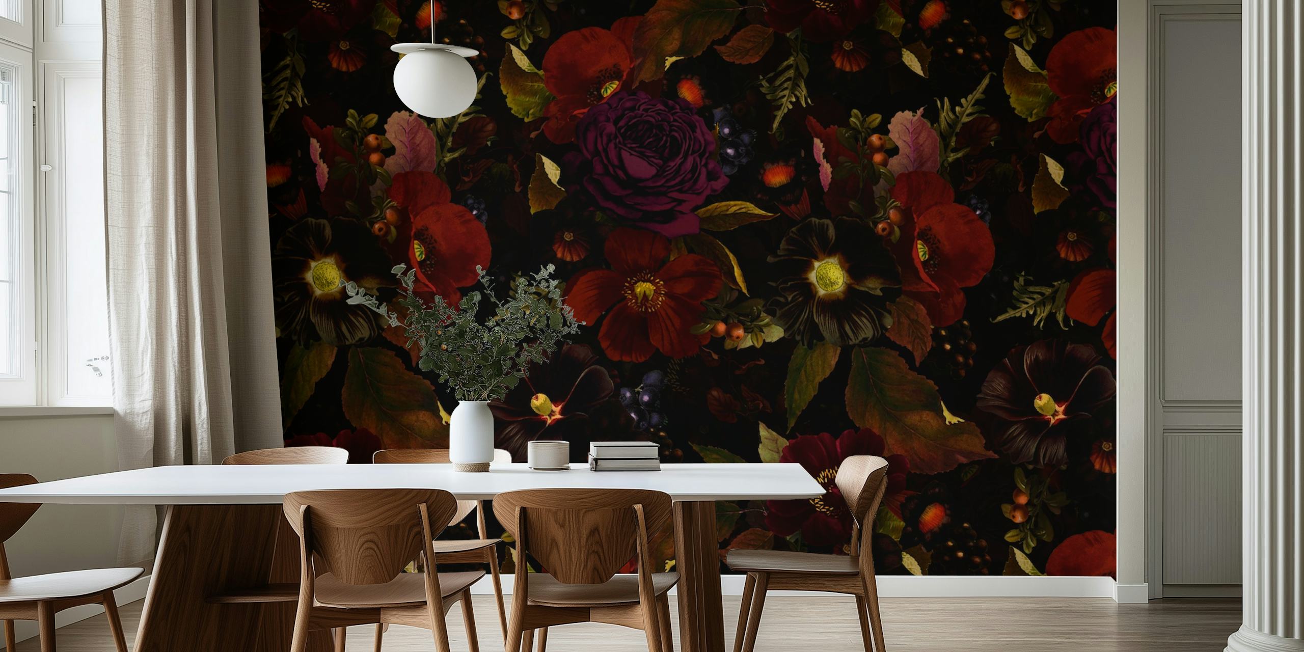 Dark floral wallpaper in a stylish room