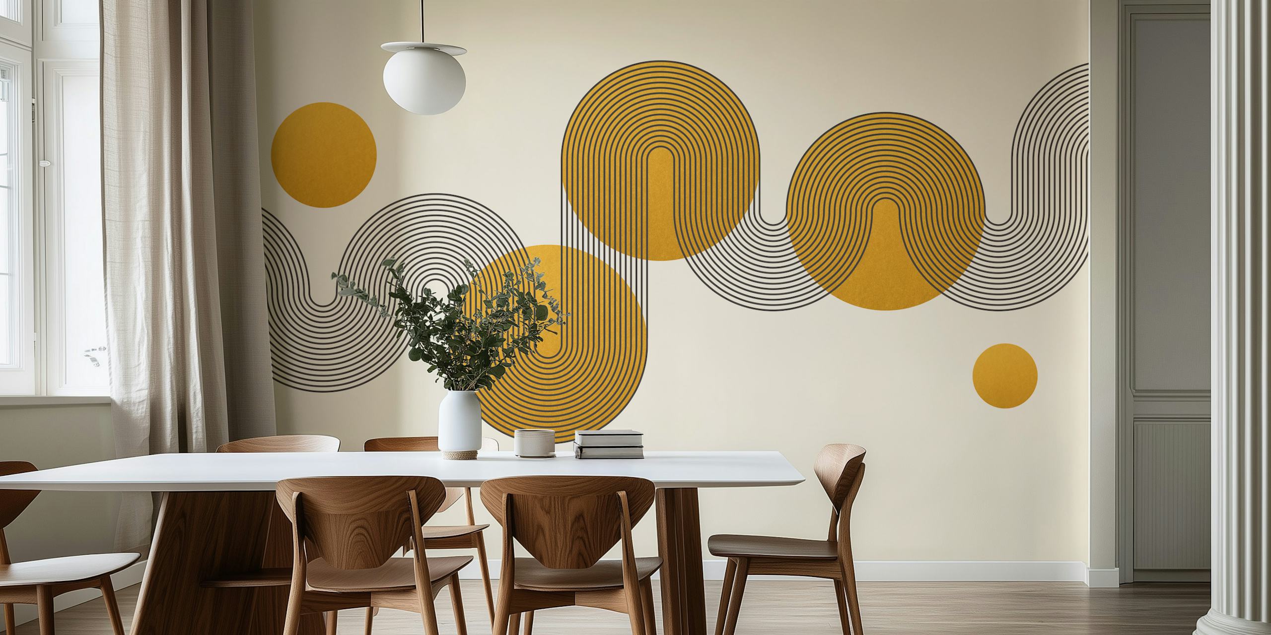 Curvy Bauhaus Luxury behang in een stijlvolle kamer