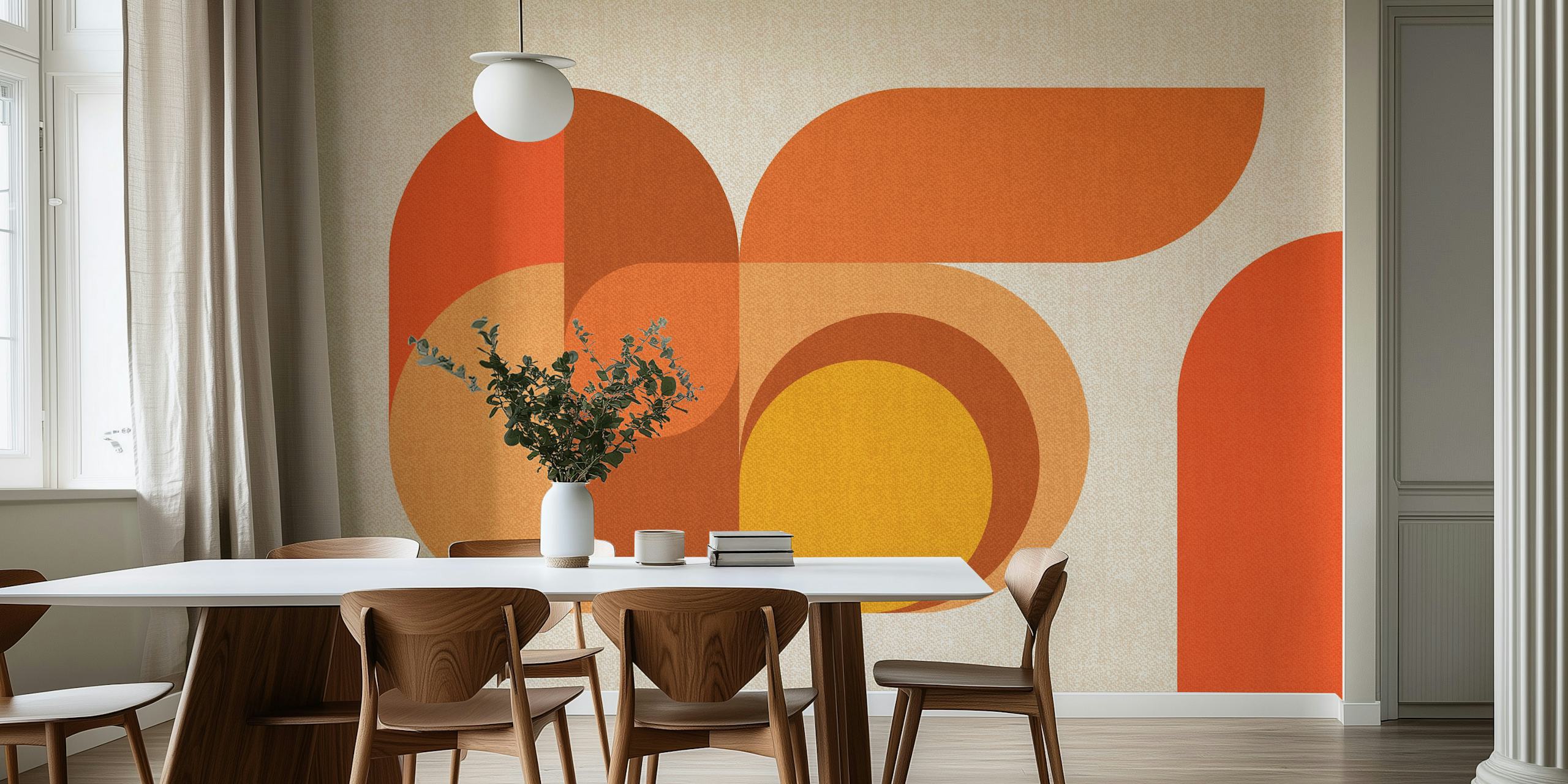 Abstract shapes in warm orange and yellow tones wallpaper