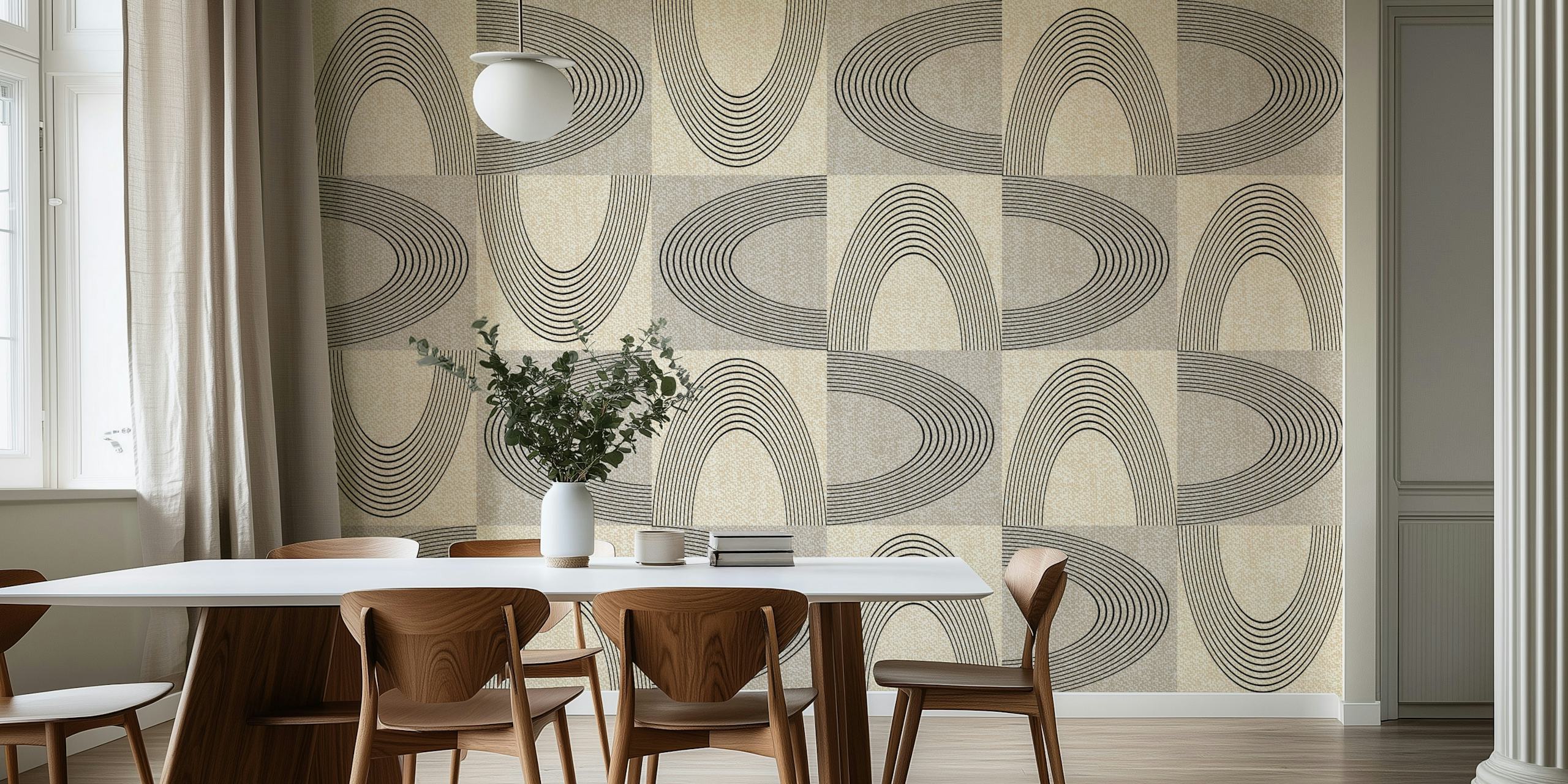 Art Deco Inspired Rainbow Abstract papel tapiz en una habitación