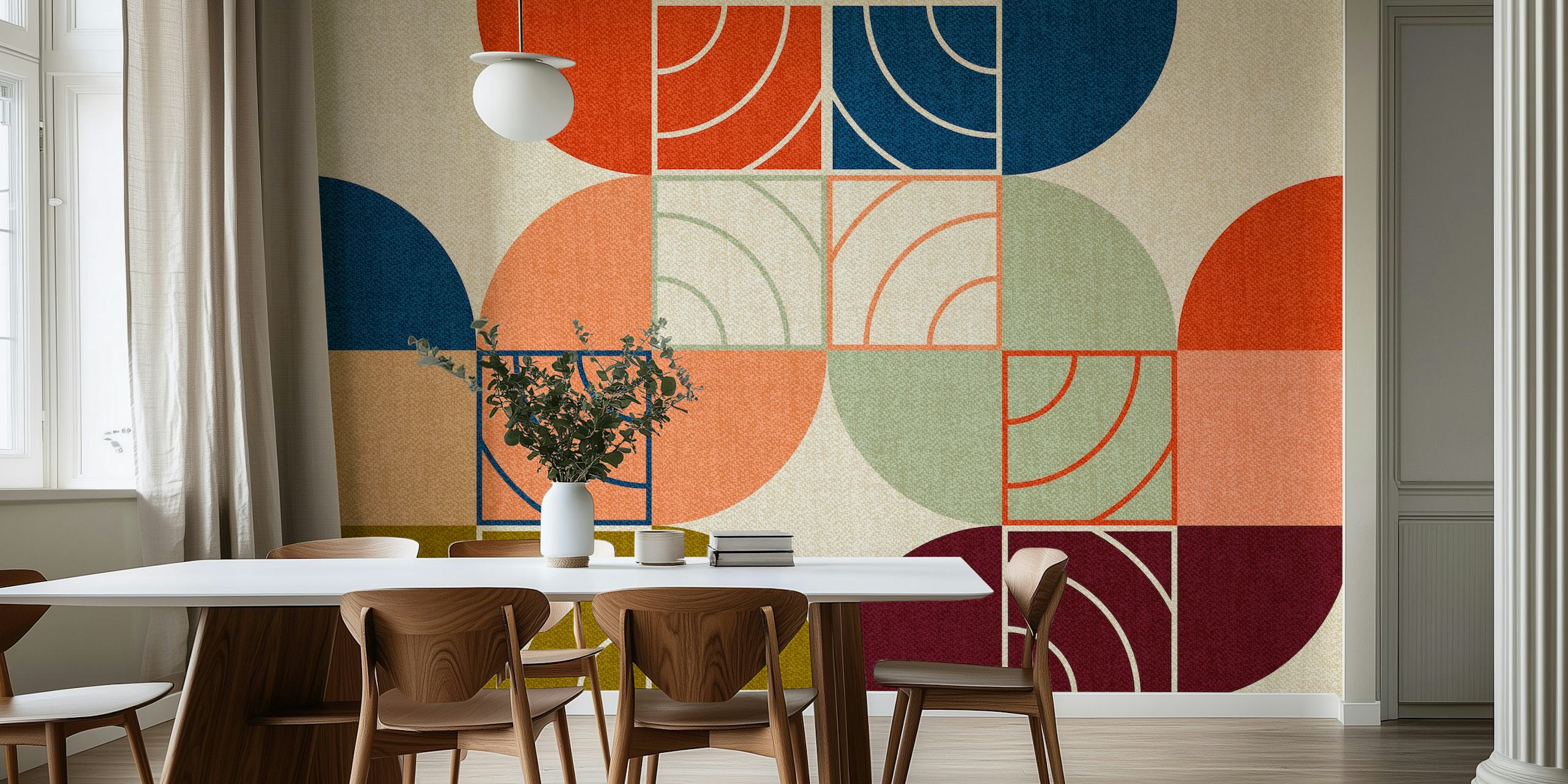 Fototapete mit geometrischen Formen im Art Deco- und Bauhausstil in erdigen Tönen