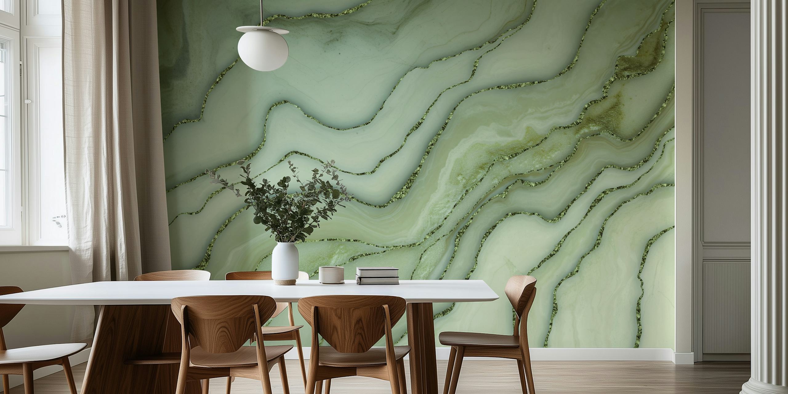Fotomural de mármol verde jade con detalles dorados