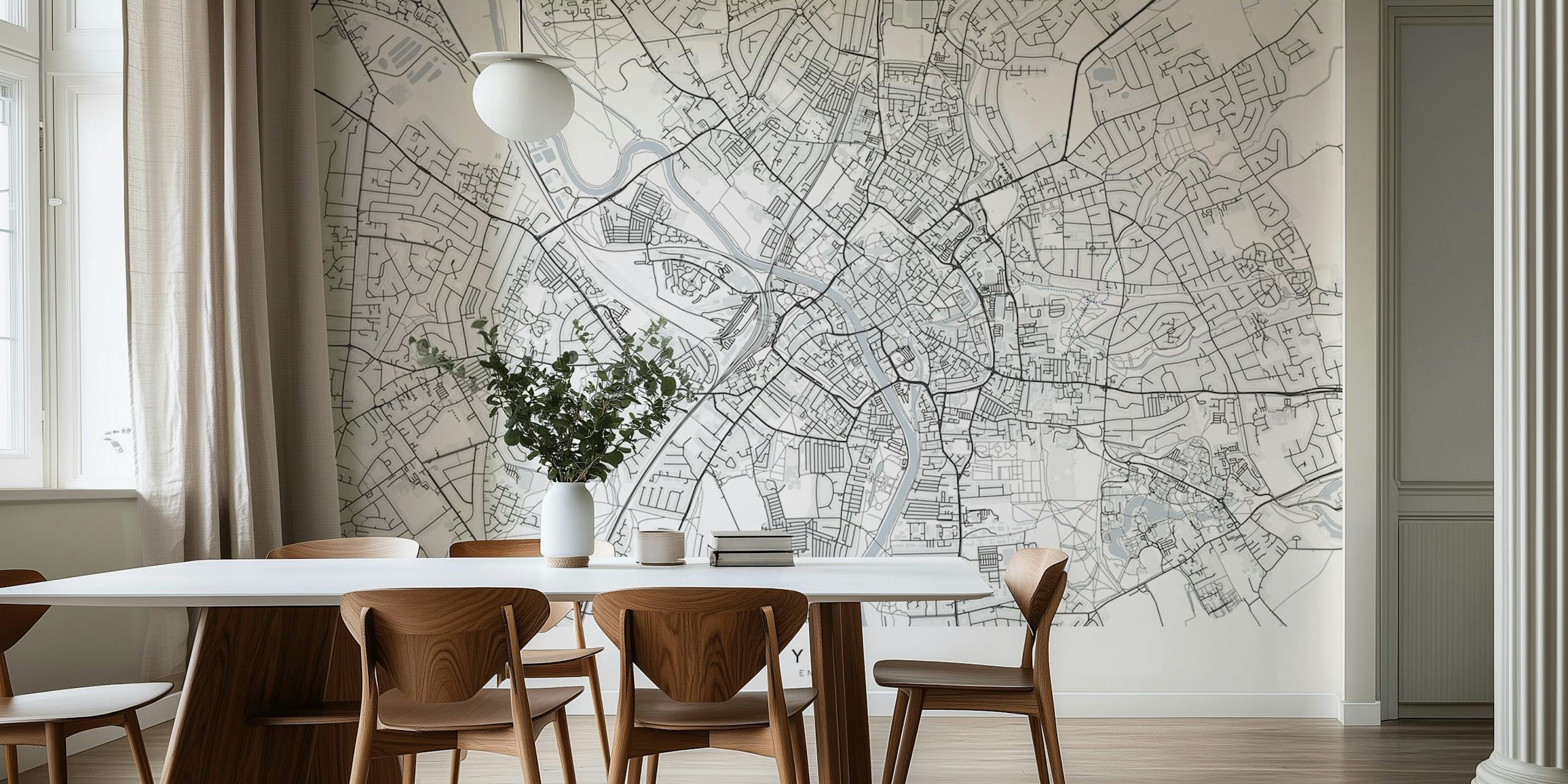 Black and white detailed map of York, England wall mural