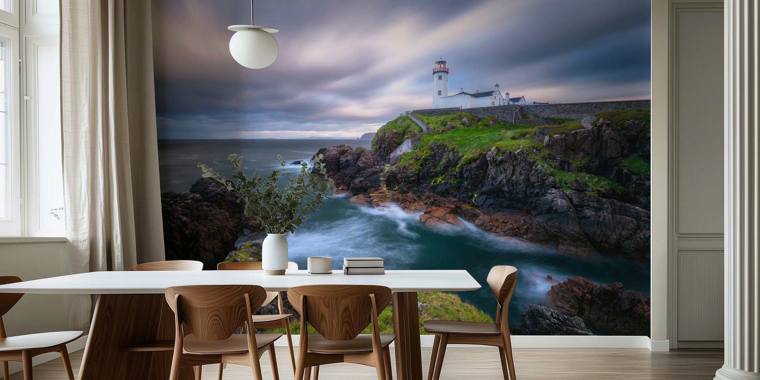 Fanad Head Lighthouse wall mural with dramatic sky and Atlantic Ocean view