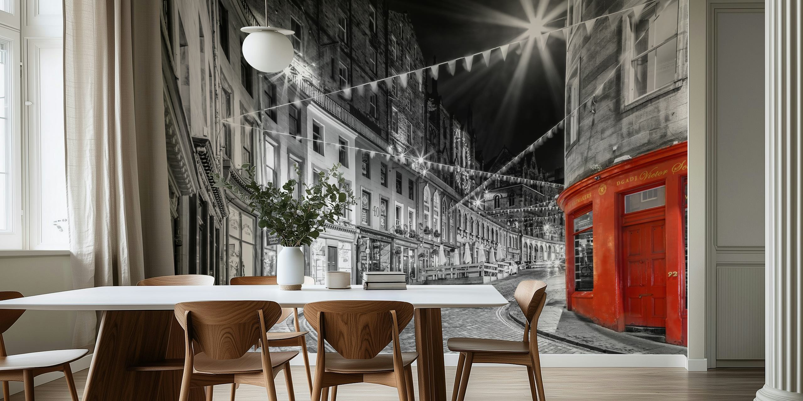 Black and white vintage street scene wallpaper