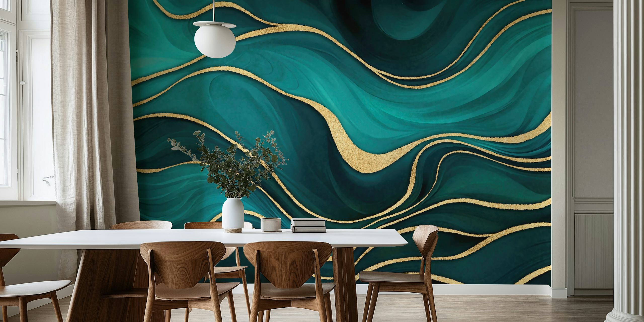 Luxury Marble Teal Turquoise behang weergegeven