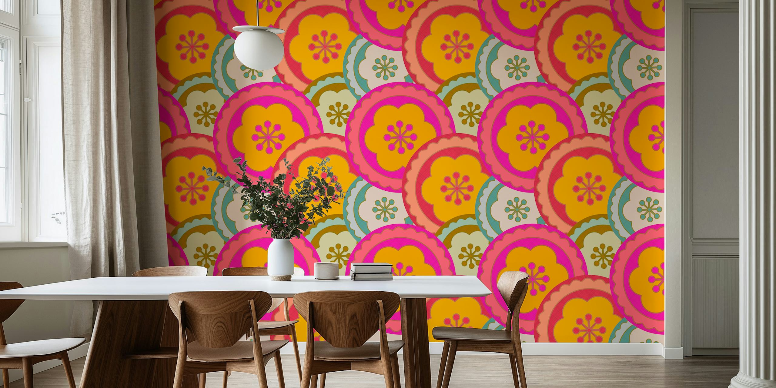 Tapeta Groovy Mid Century Flowers w pokoju