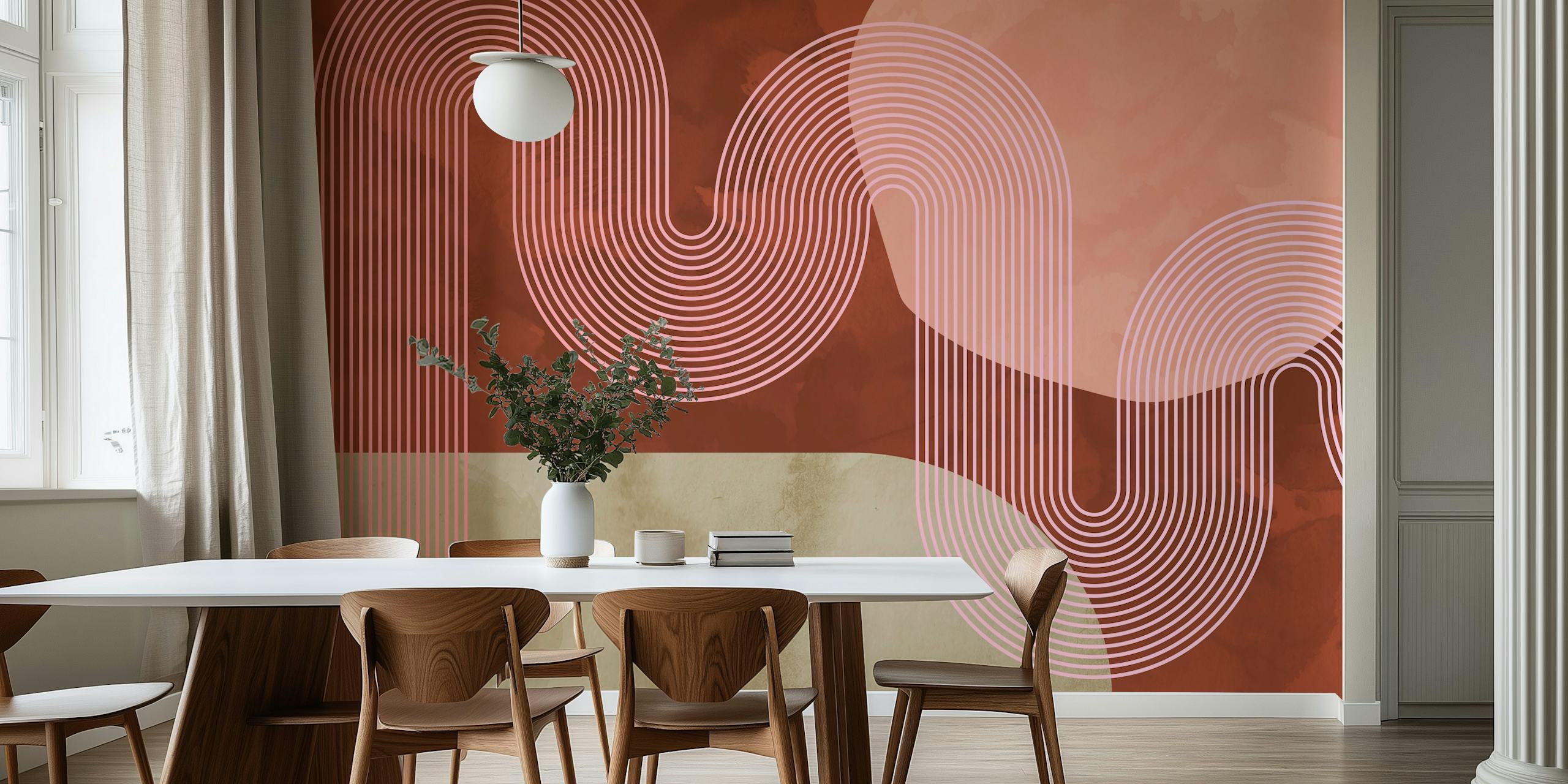 Curvy lines in pink and brown tones with organic shapes wallpaper