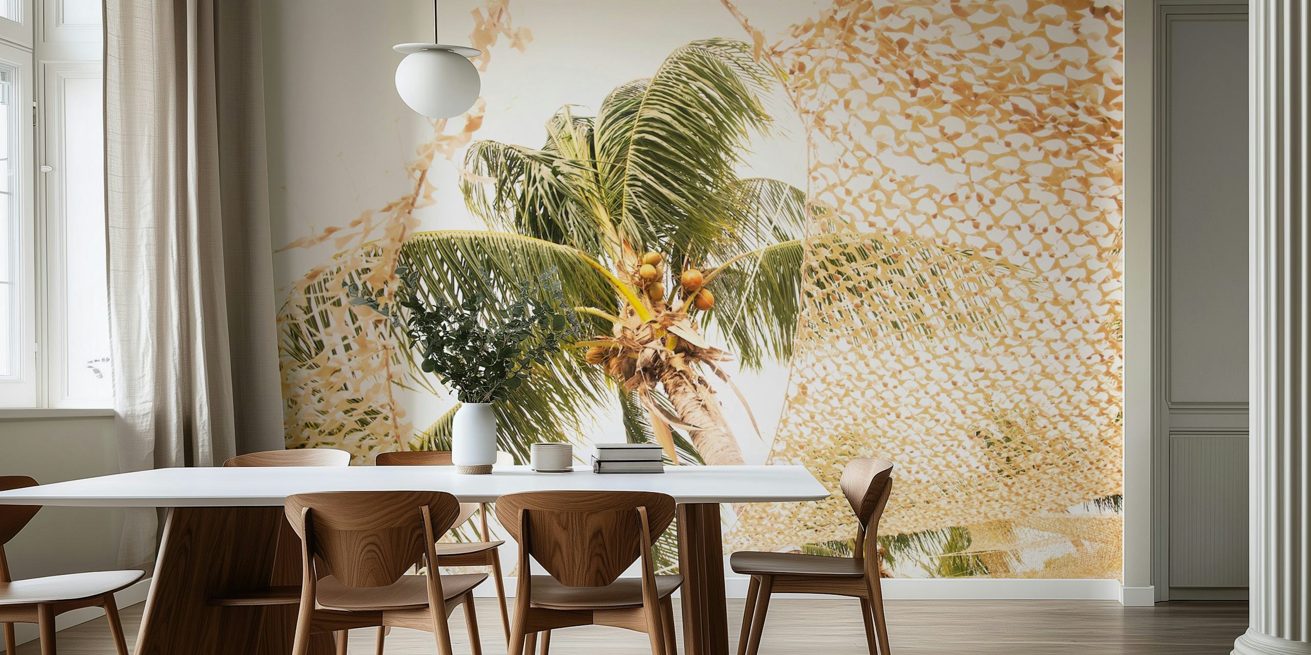 Caribbean palm tree wallpaper in a room