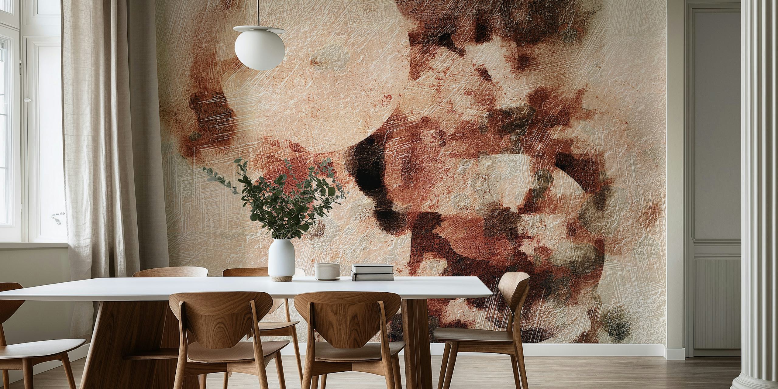Abstract earth tone shapes in browns and creams wallpaper