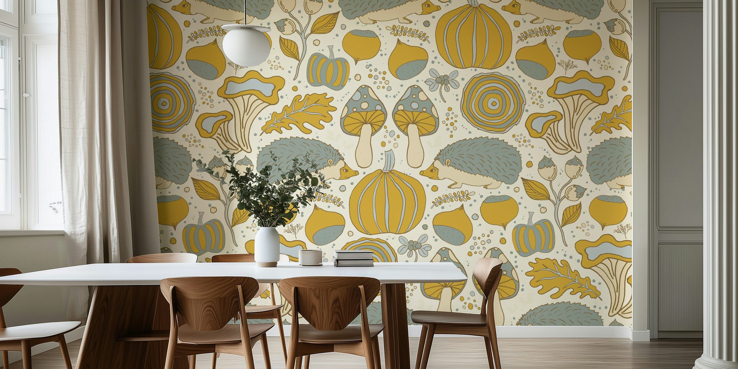 Papel de parede Autumnal com flowers e animals.