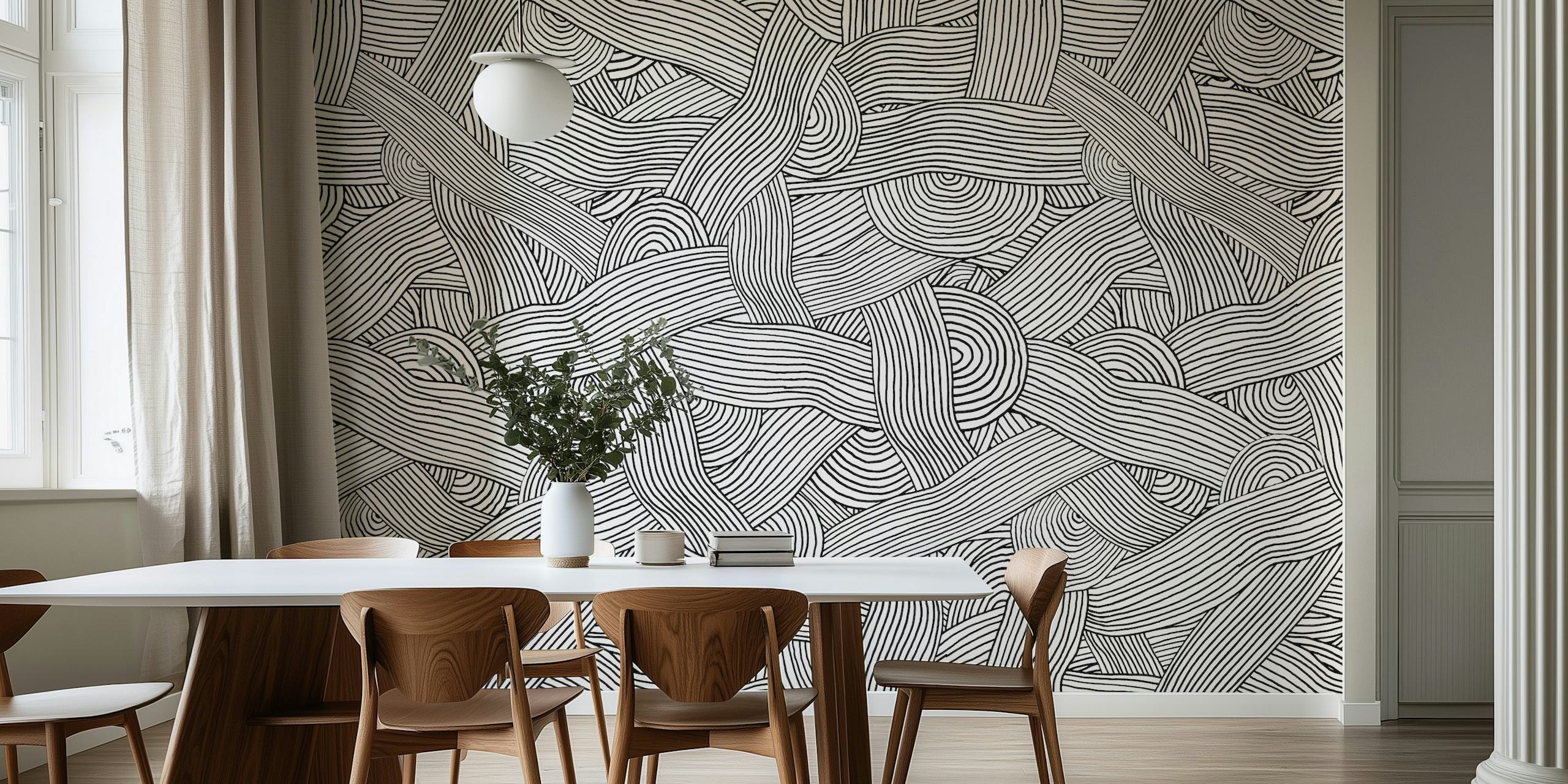 Monochromatic Abstract Handmade Lines ταπετσαρία