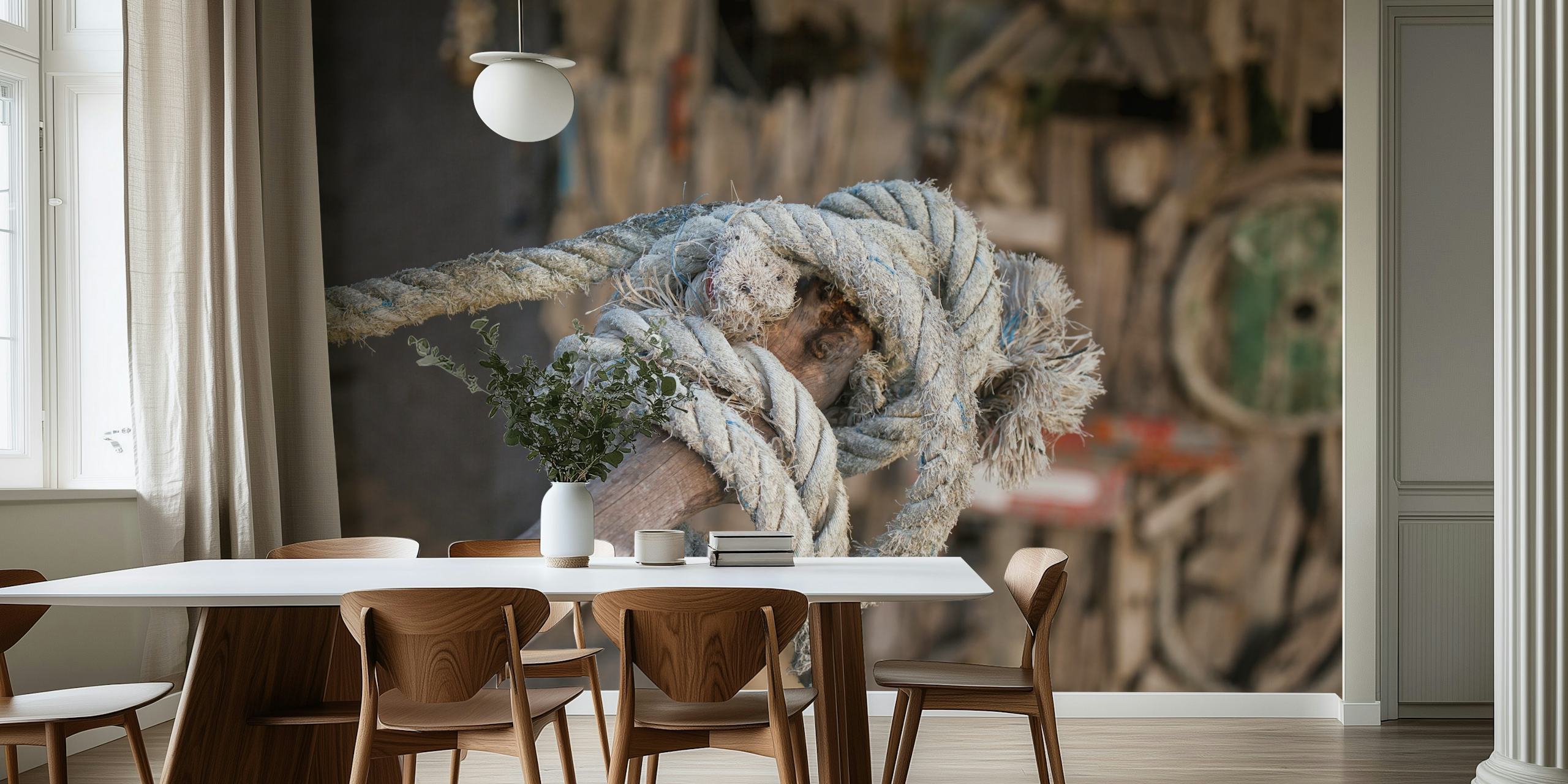 Old rope tied on driftwood wallpaper