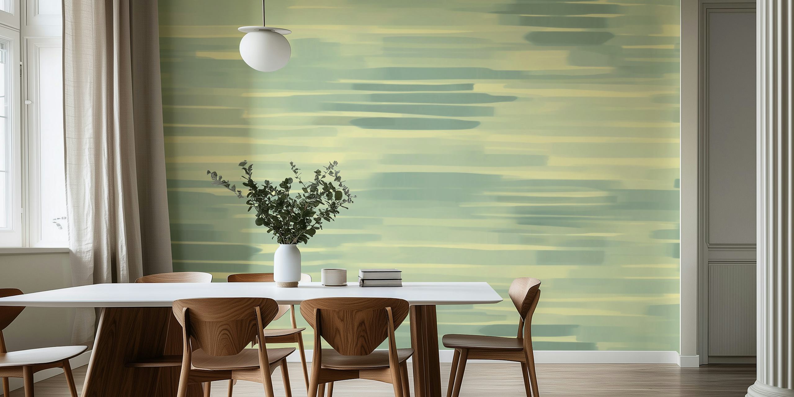 Pastel brush stroke wallpaper in green and yellow hues, abstract design