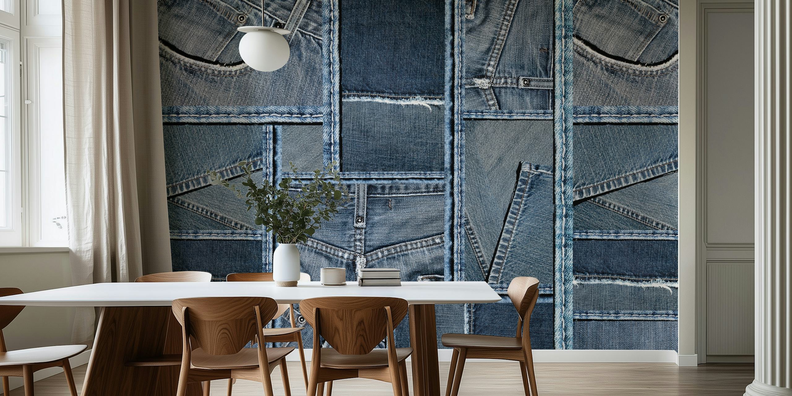 Diseño de papel tapiz único Blue Denim Texture y aspecto de denim