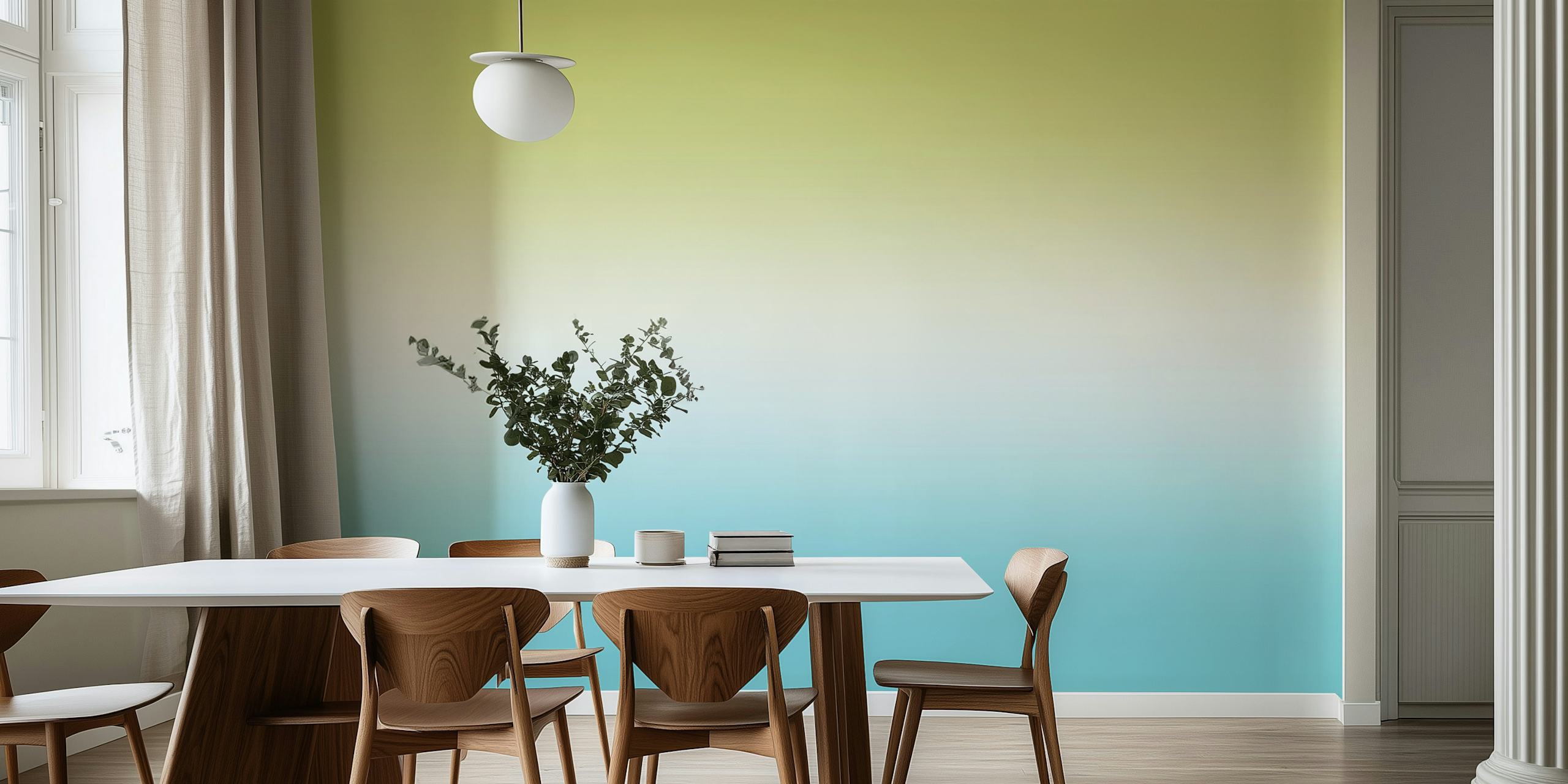 Gradient wallpaper in lime green, light blue, and white