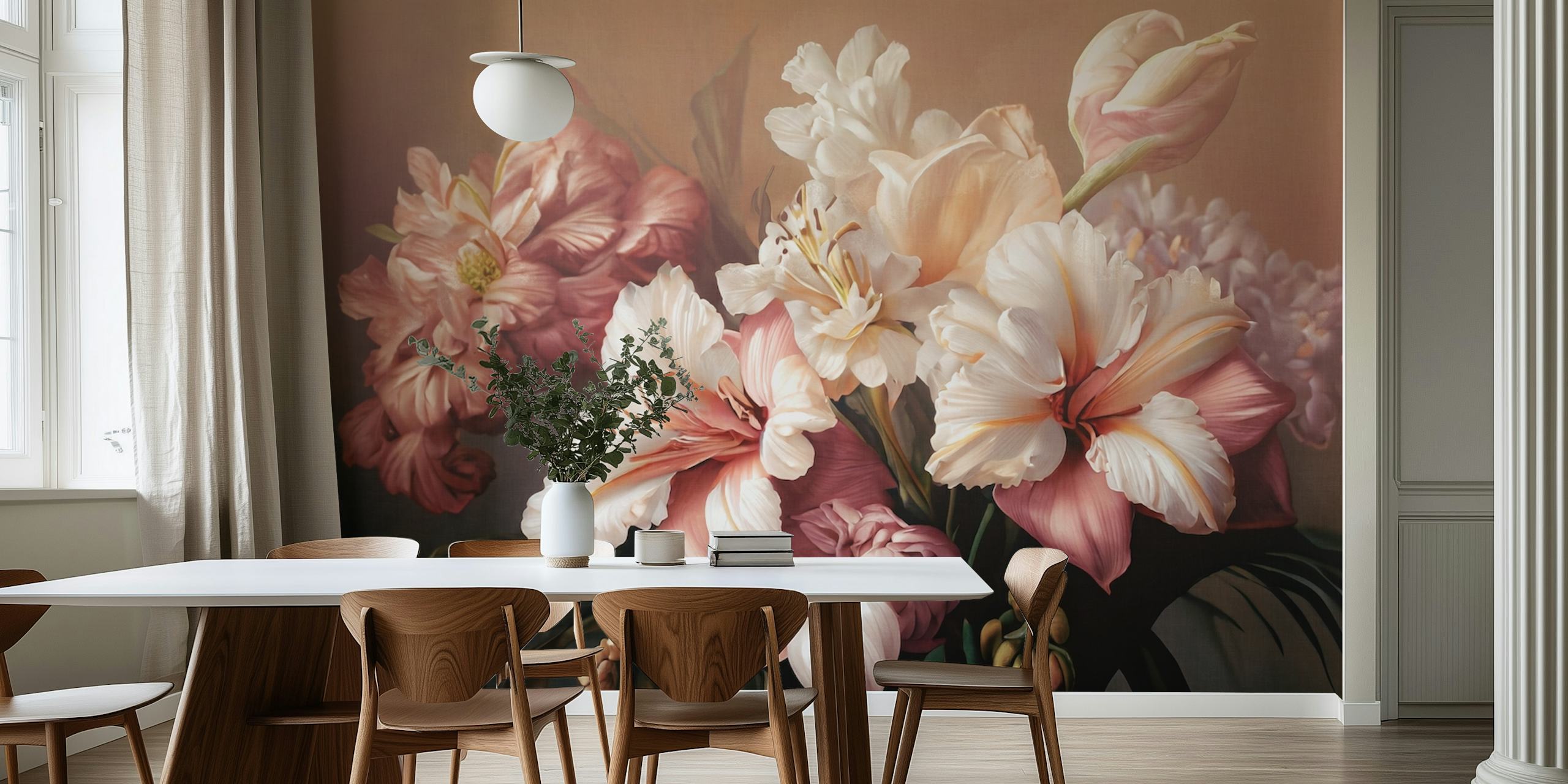Bouquet of white flowers wallpaper in a room