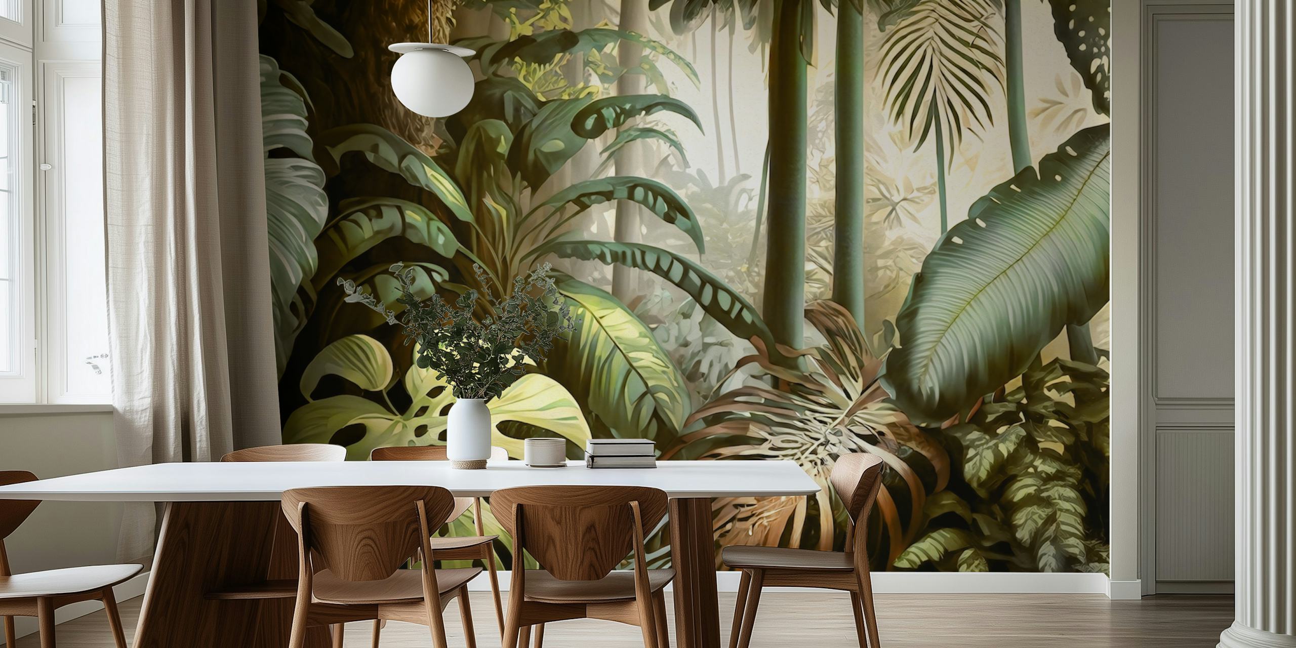 Jungle fantasy wallpaper in a room setting