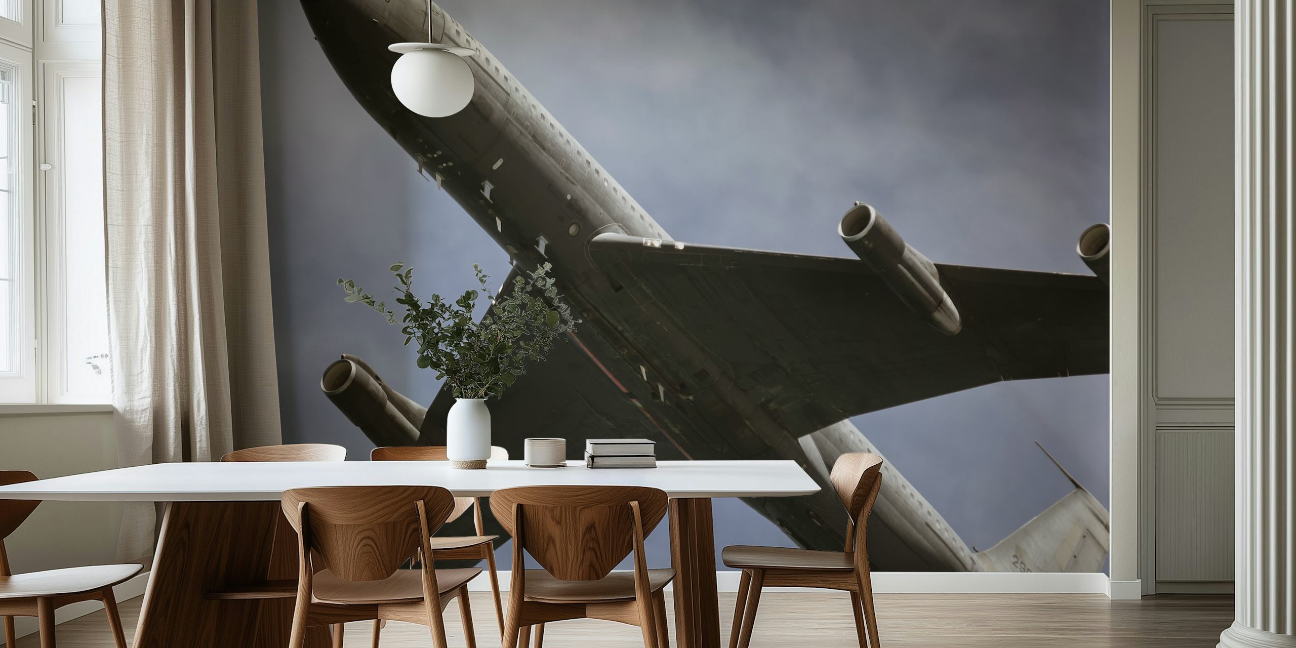 Vintage airplane design with dark gray tones wallpaper