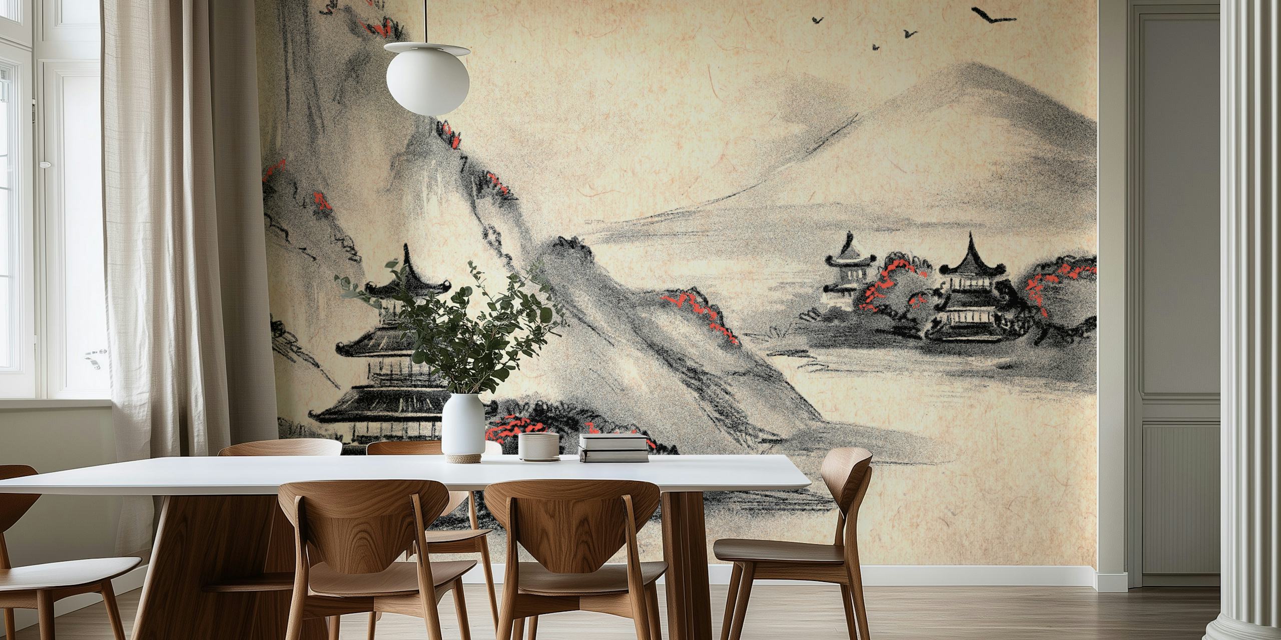 Asia landscape wallpaper on handmade paper