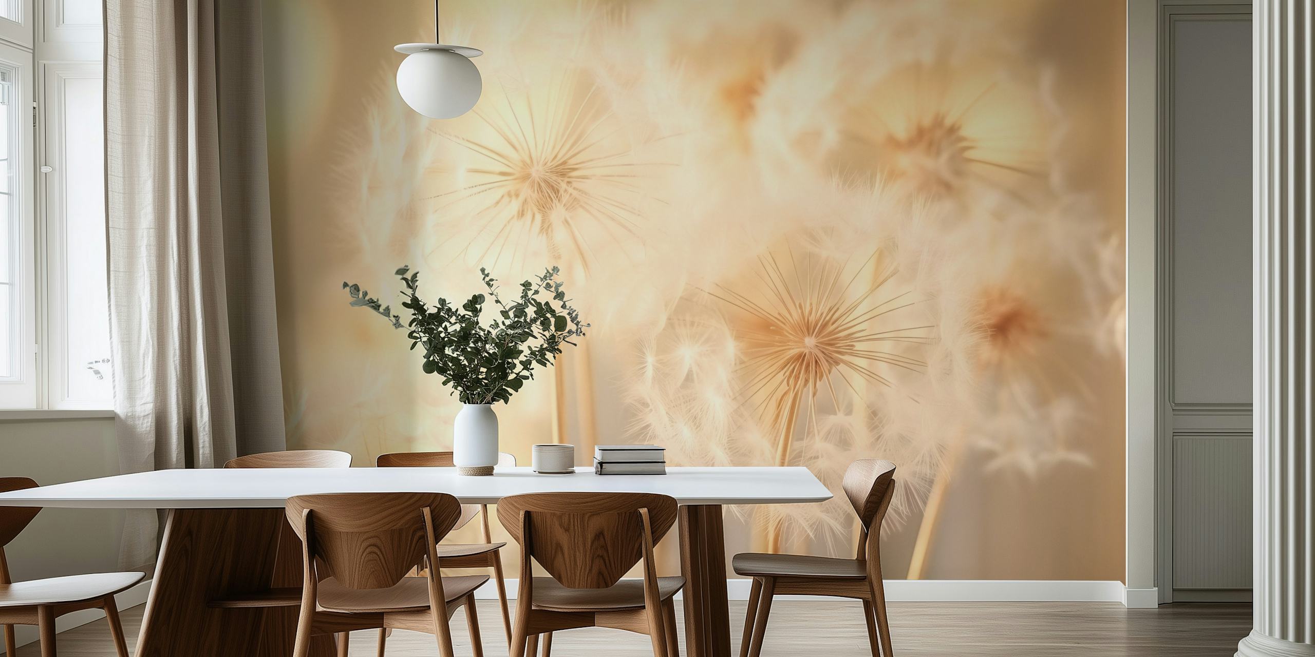 Whimsical dandelion wallpaper in a room