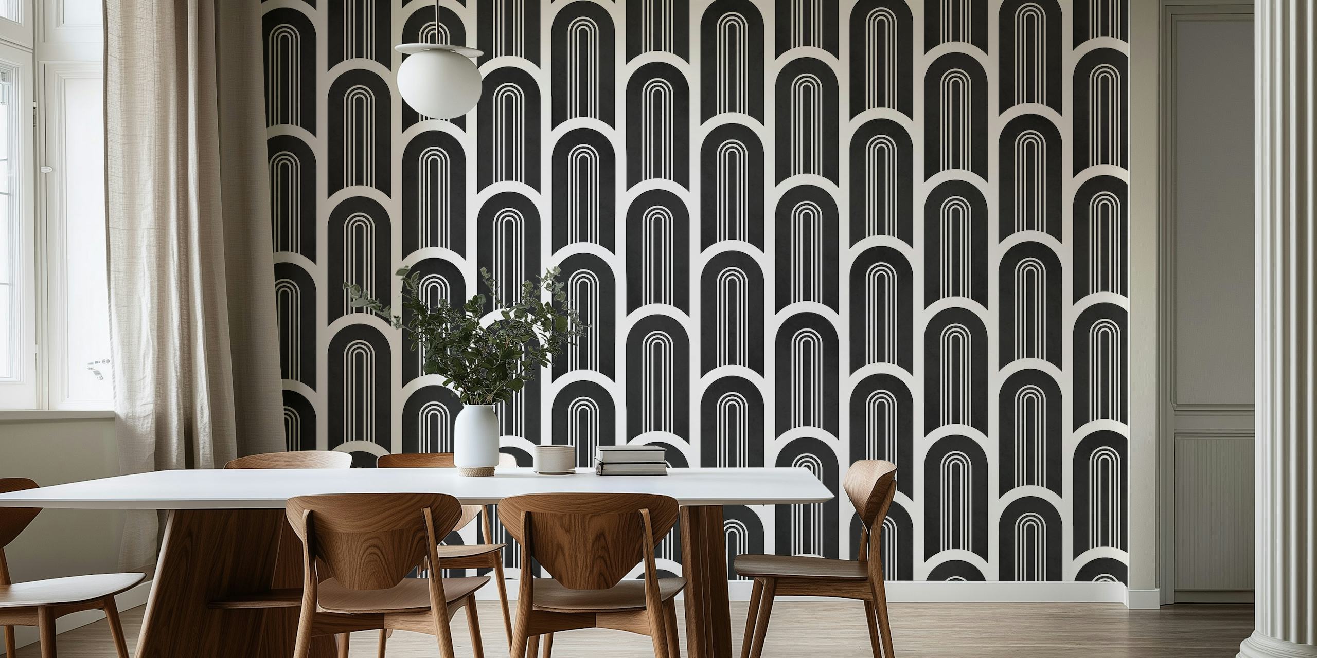 Art Deco Black and White Arches tapet i et rom
