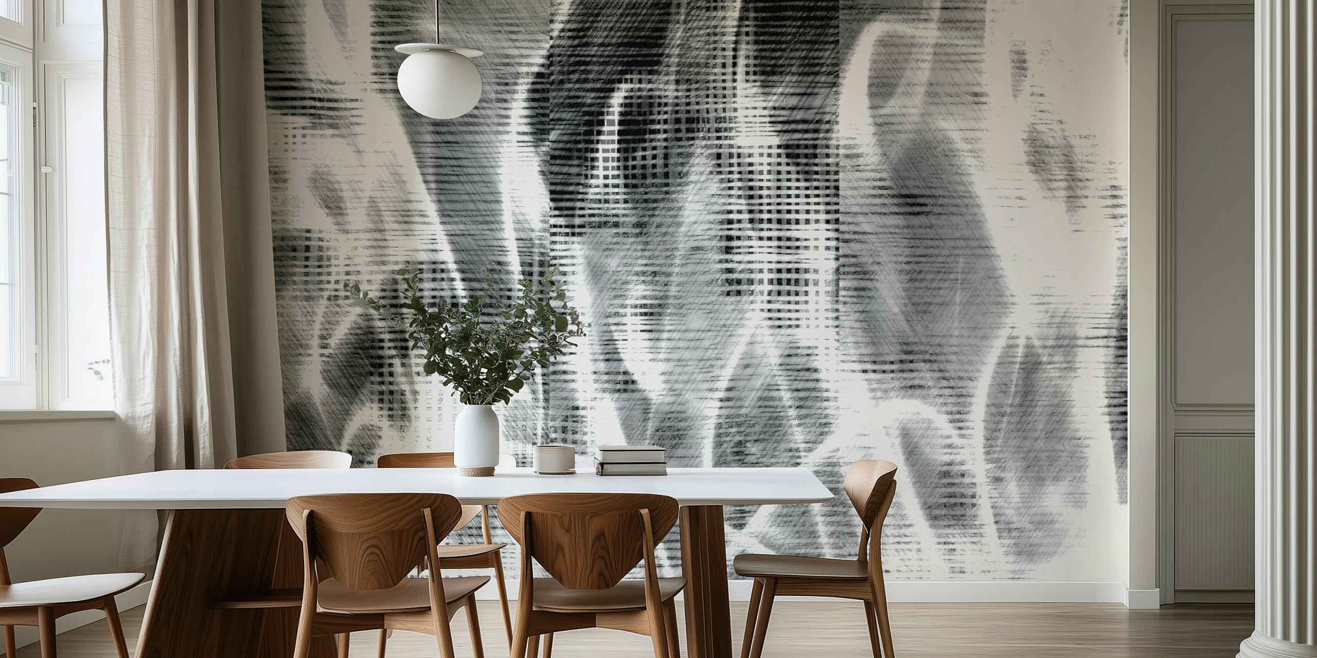 Papier peint mural abstrait de graffitis de brume urbaine avec des nuances de gris et des motifs dynamiques