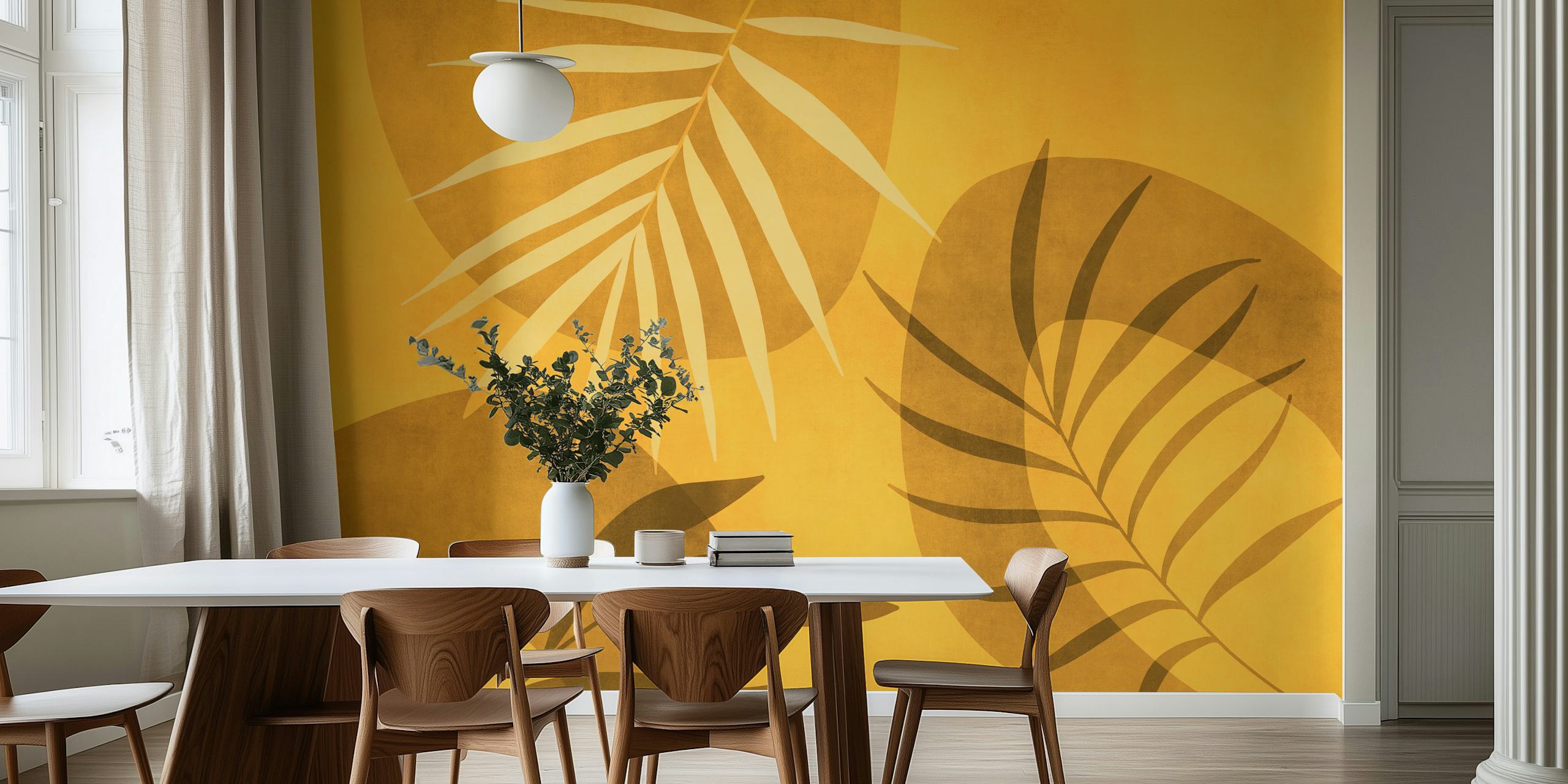 Palm Leaf Serenade Warm Yellow papier peint dans une pièce