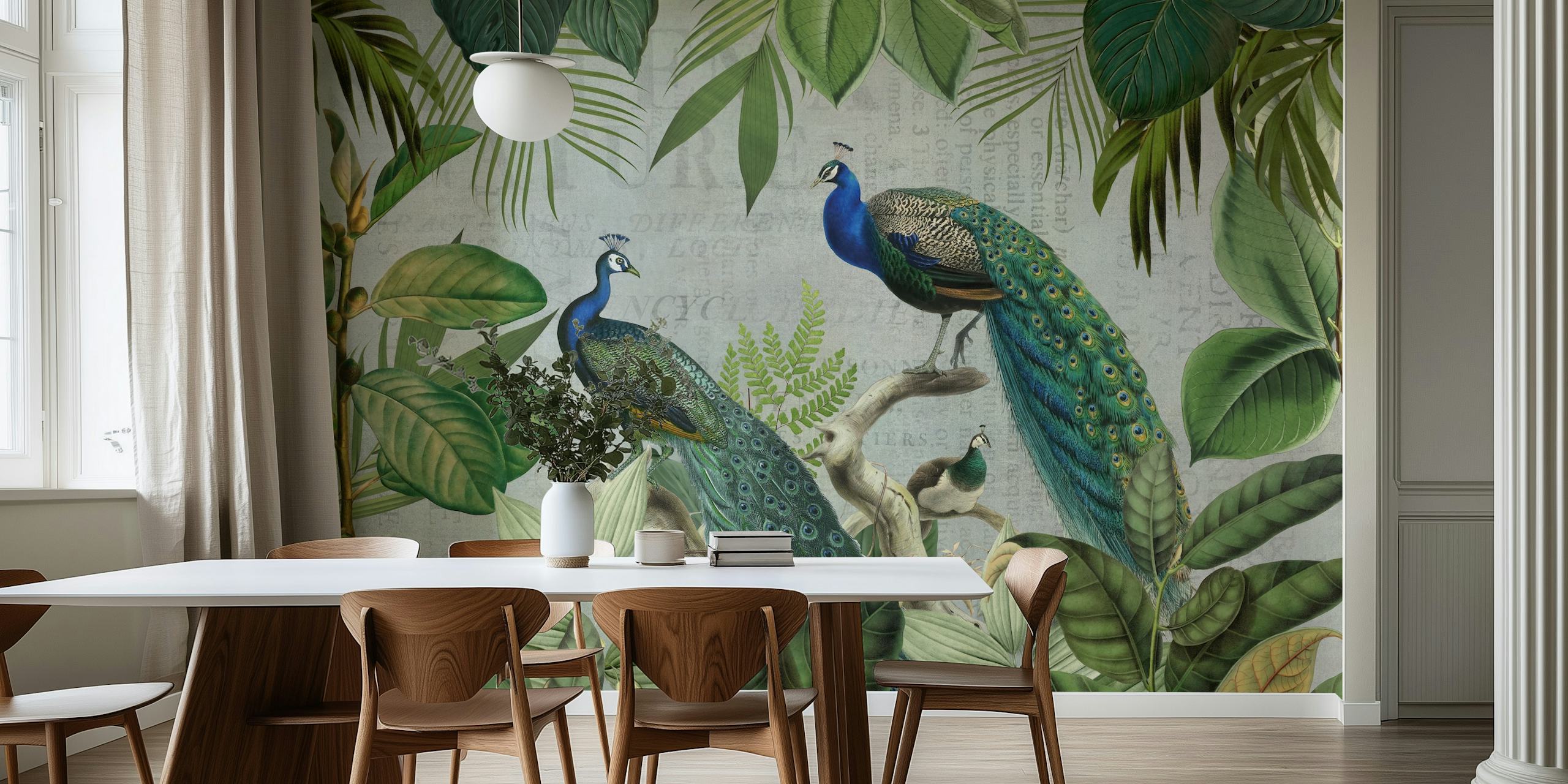 Majestic peafowls design in een groene jungle