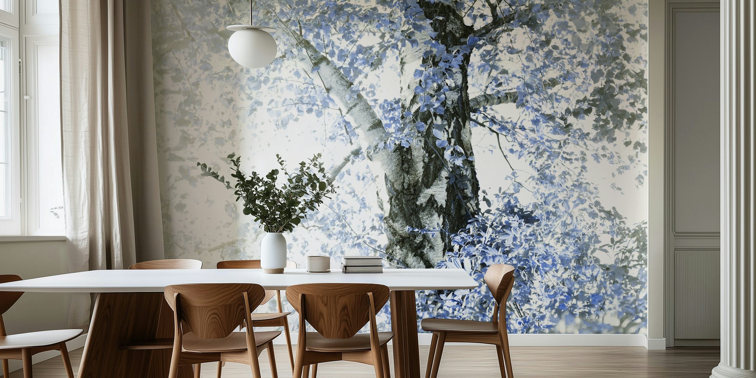 Birch tree tapetdesign i et rom
