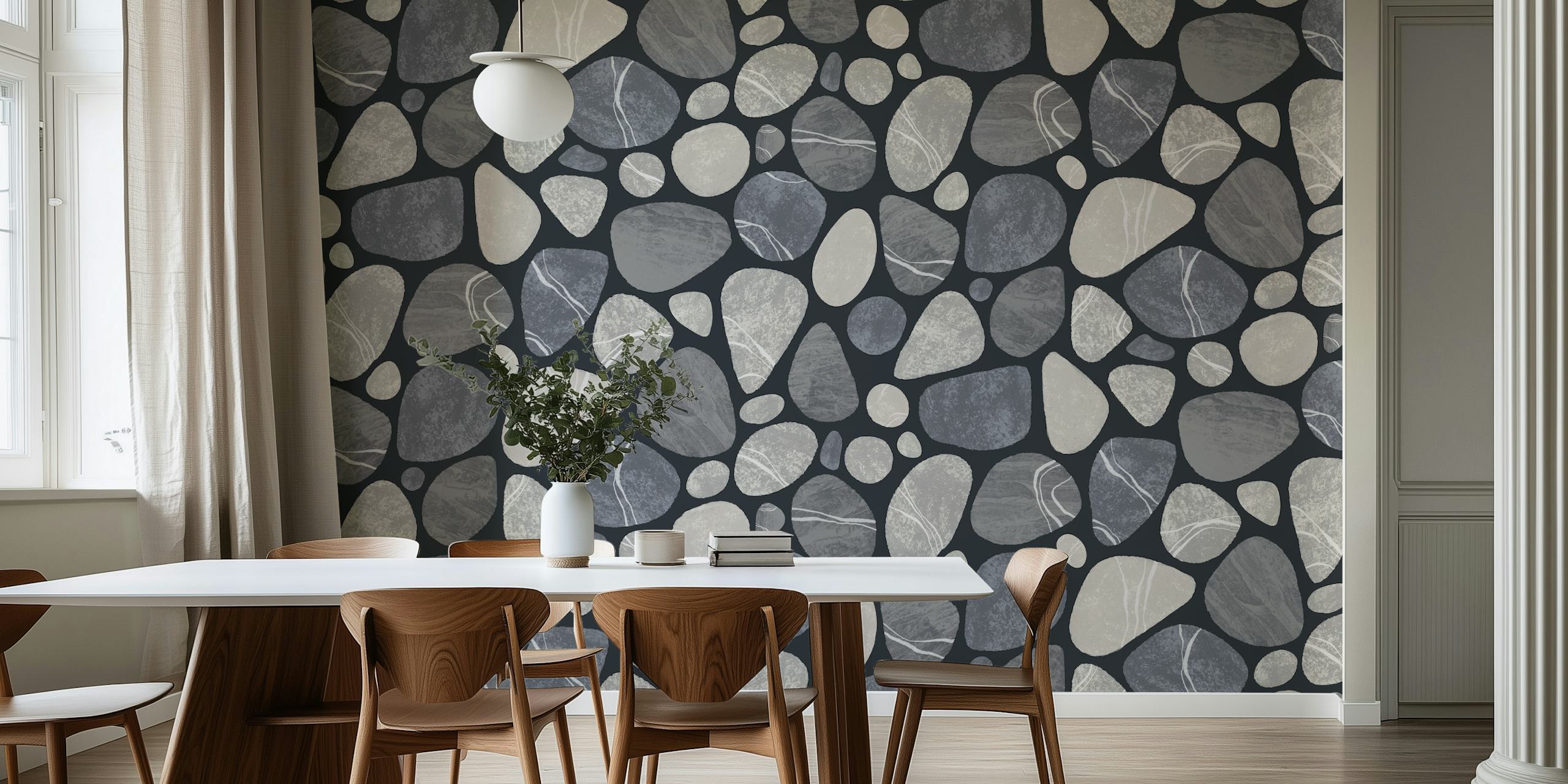 Grey pebble stone pattern on dark background wallpaper