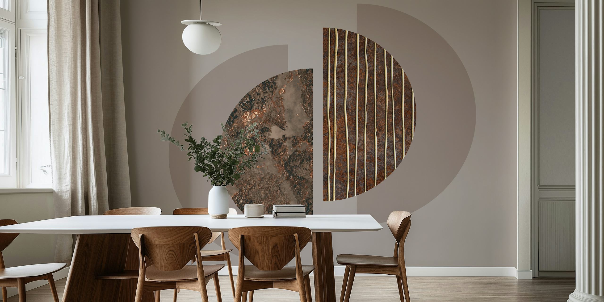 Mid Century Modern Circle Geometry Brunt veggmaleri med abstrakt sirkeldesign for hjemmeinnredning