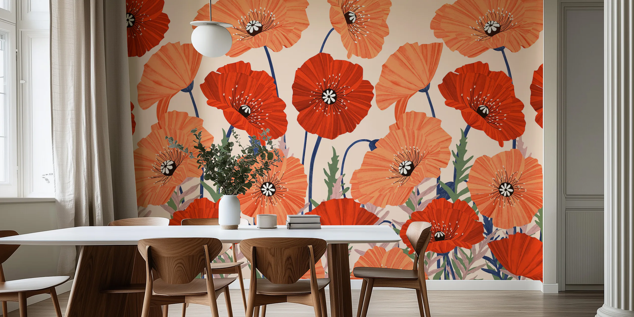 Shop Red Poppies Flower Wallpaper | Happywall.com