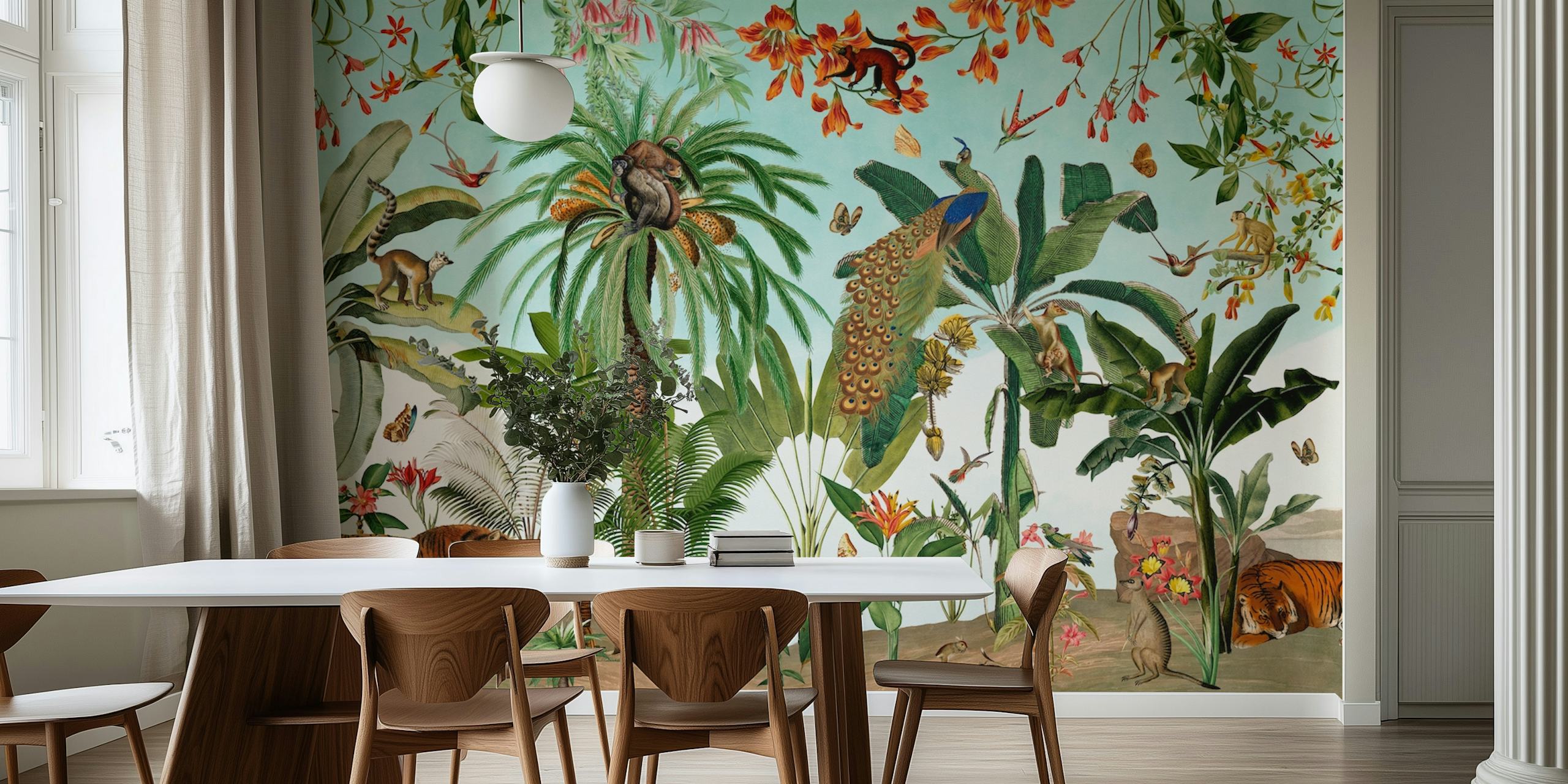 Vintage tropical jungle wallpaper dans une pièce