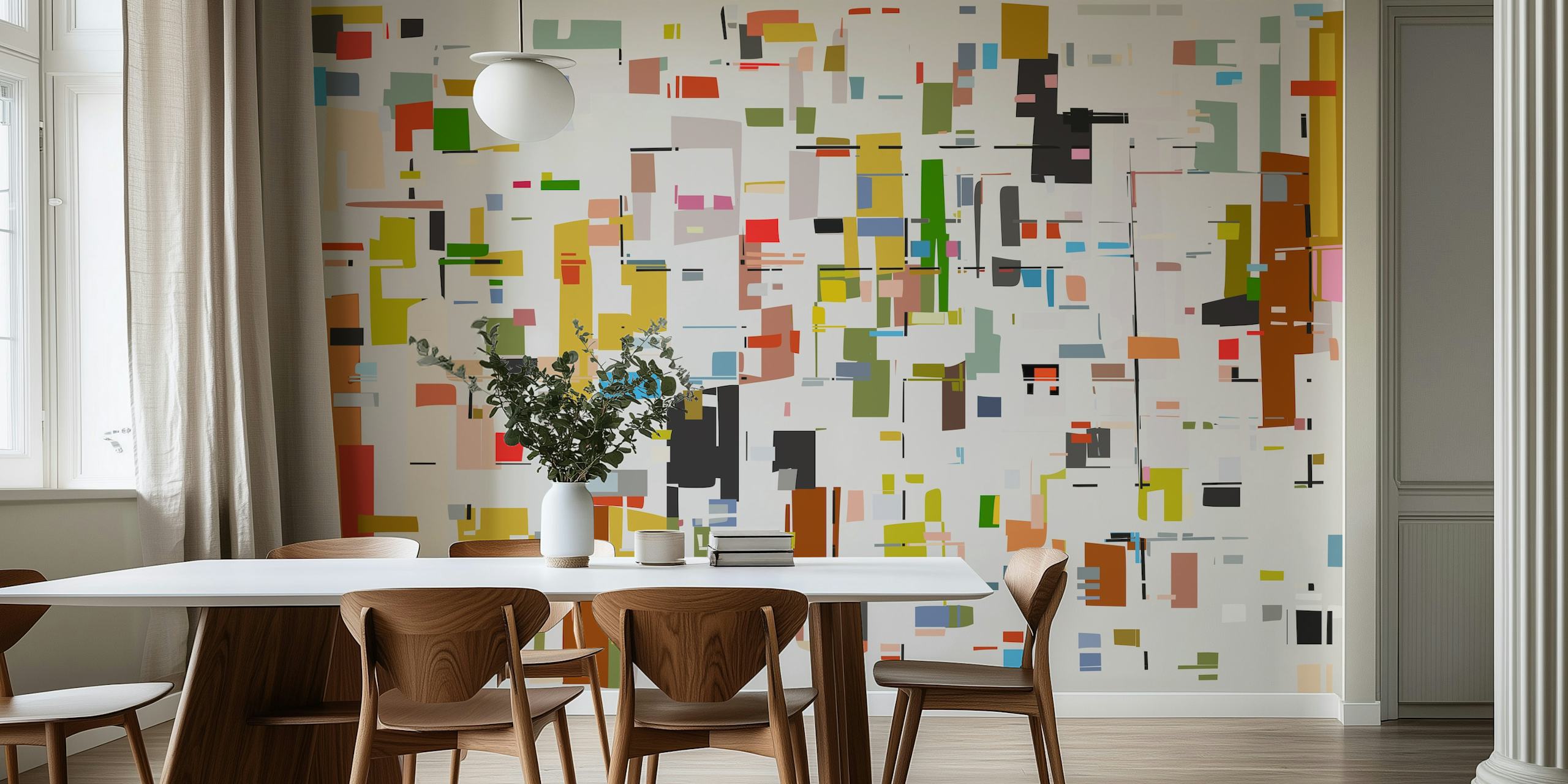 Abstract geometric pieces wall mural in various colors