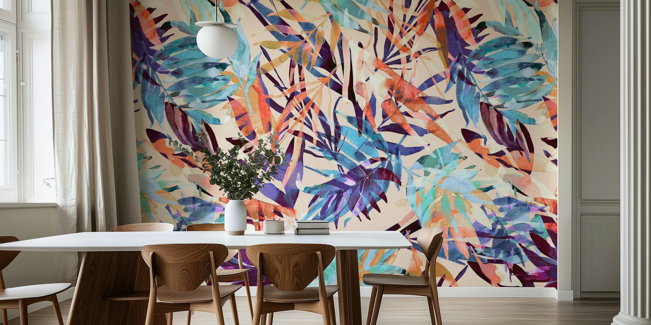 Modern leaf jungle wallpaper em um quarto