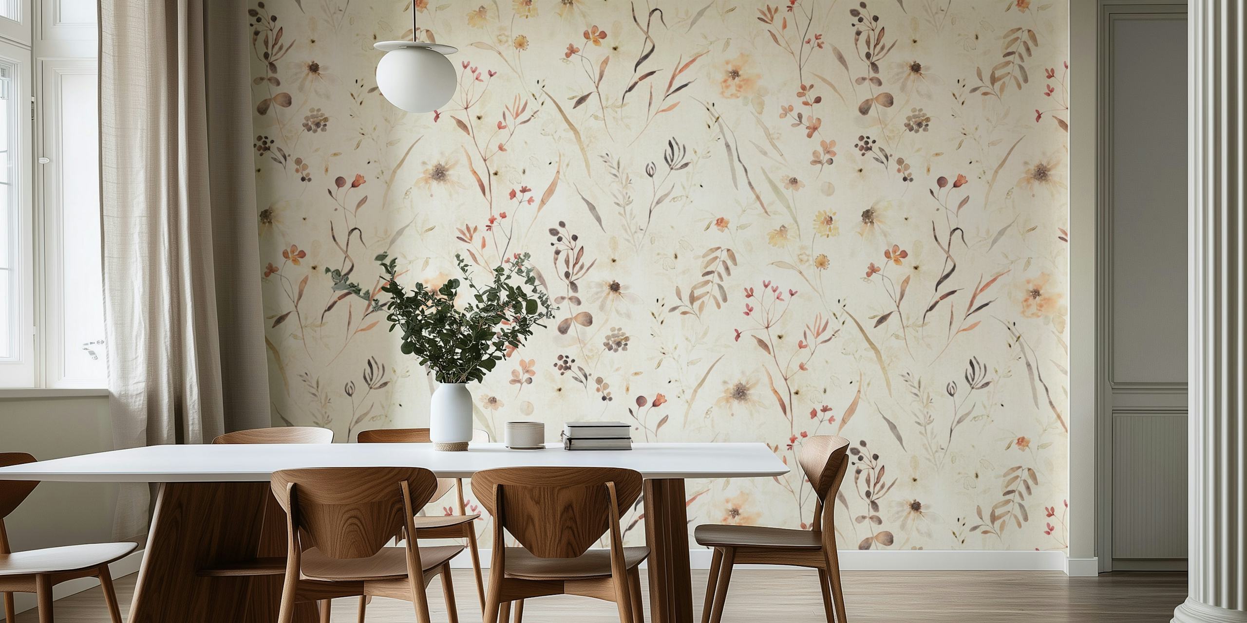Neutral botanicals watercolor floral papel pintado