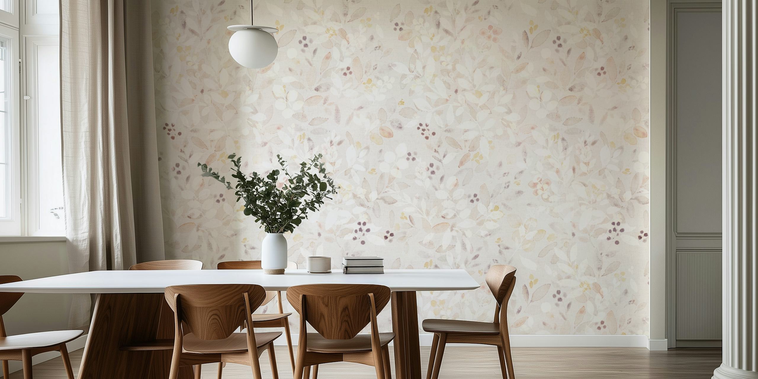 in een kamer met Leaves neutral beige watercolor