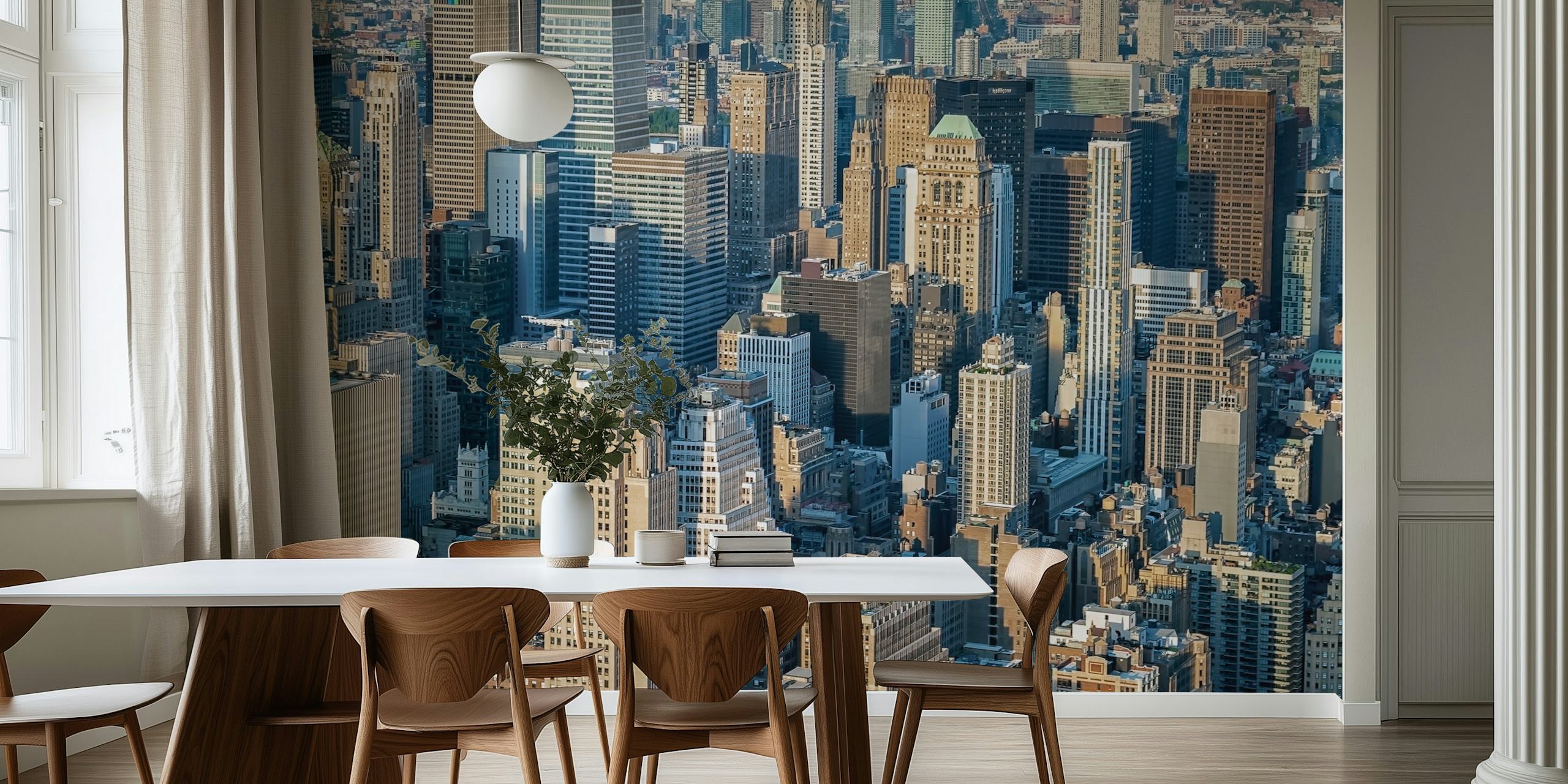 Aerial view of Manhattan skyscrapers, beige and gray tones, cityscape wallpaper
