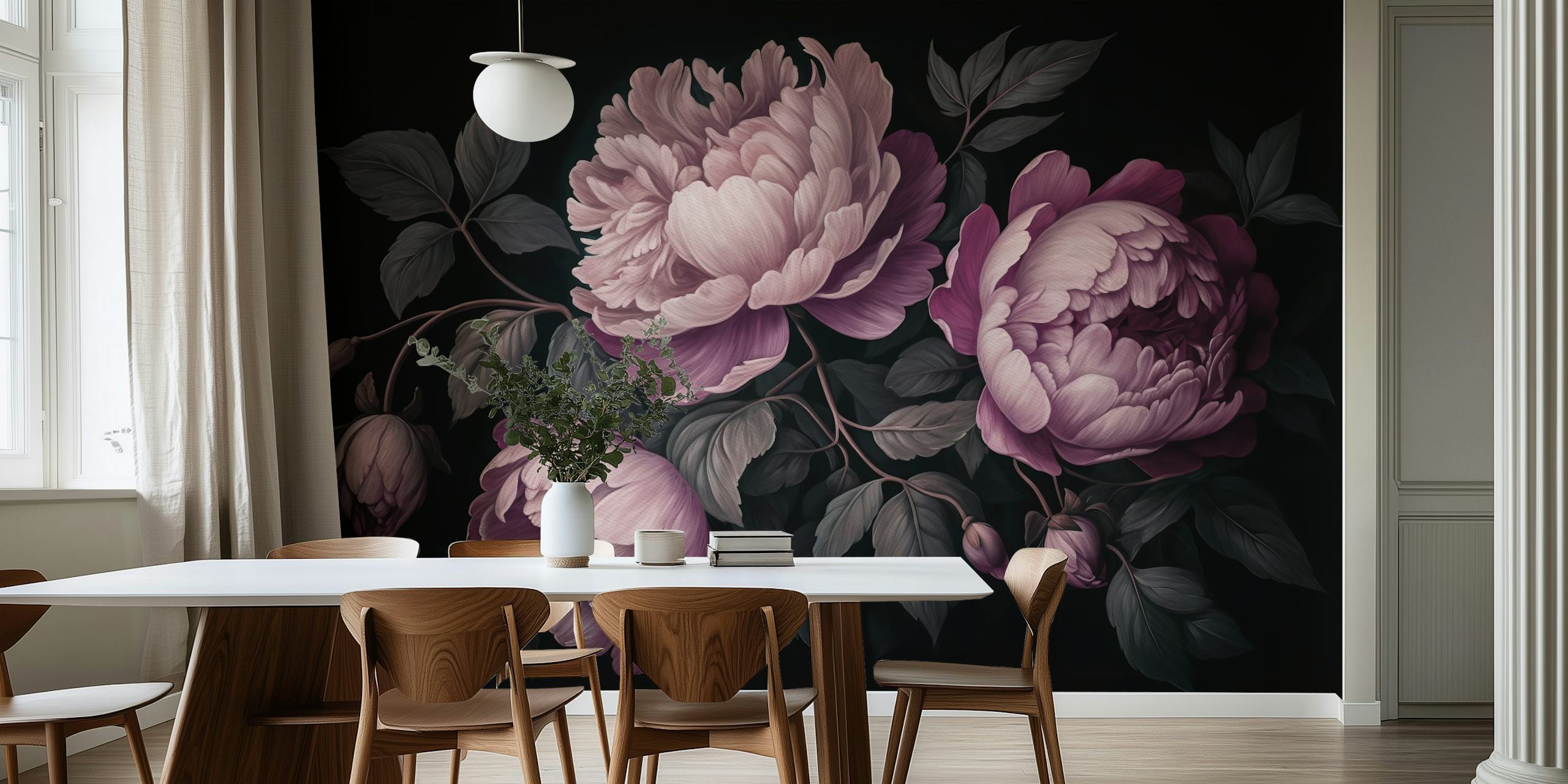 Design floral baroque violet dans une pièce