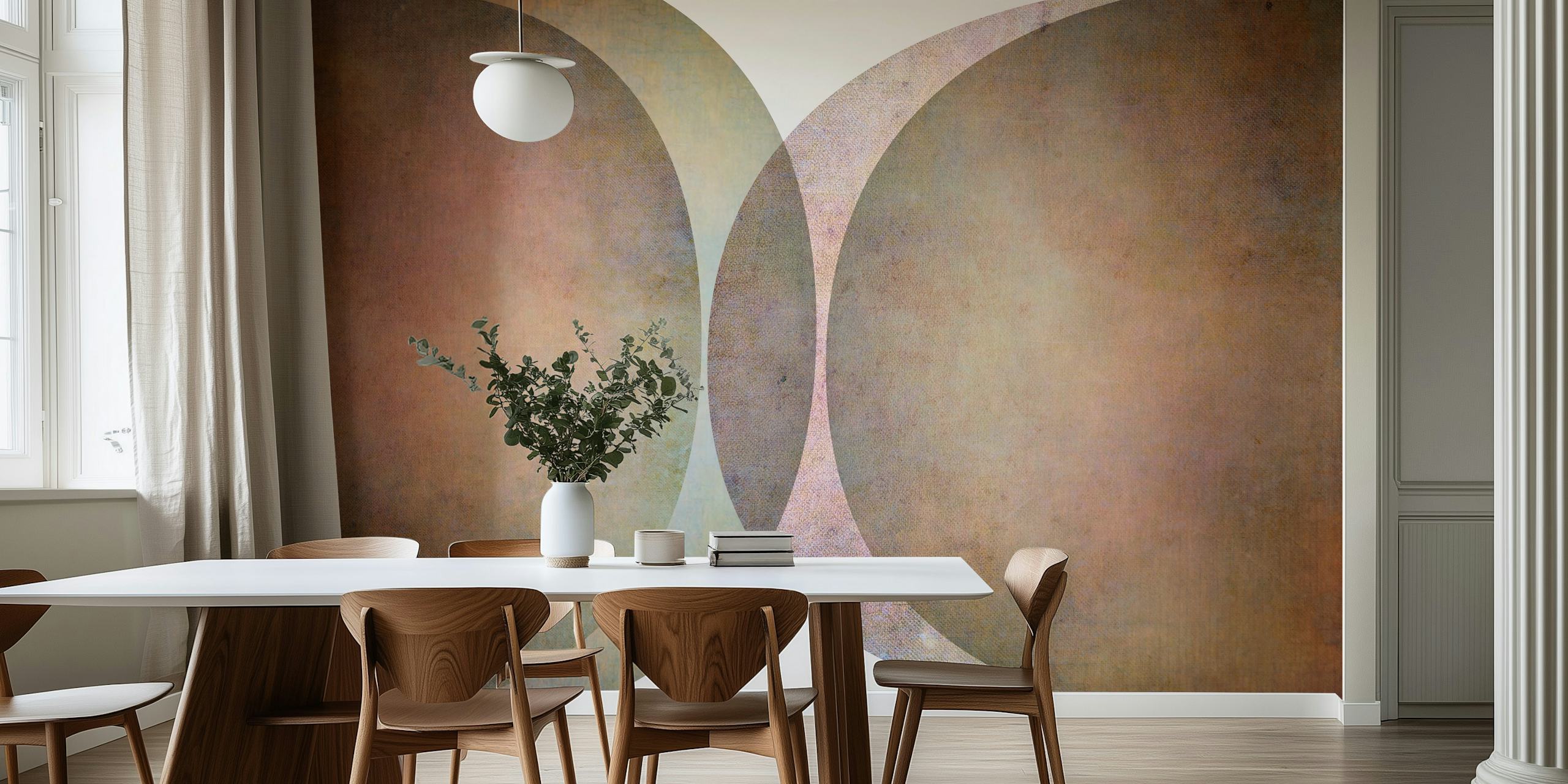 Abstract curved shapes in muted colors wallpaper