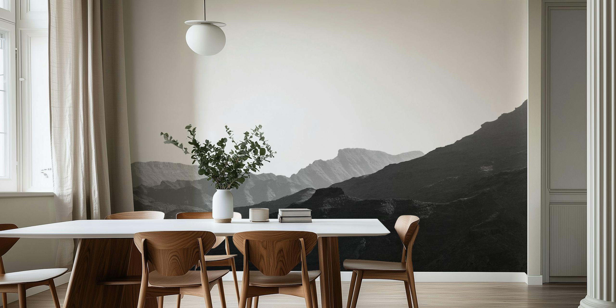 Black and white silhouette of mountain ranges wallpaper