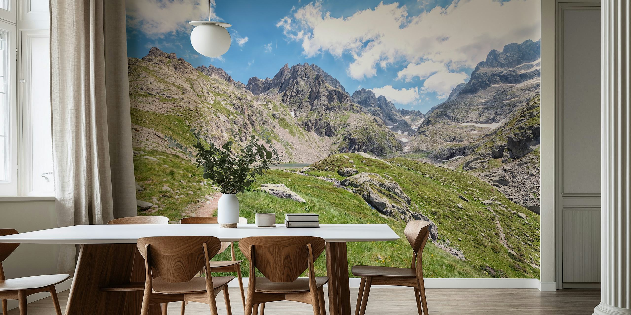 French Alps landscape wallpaper in room